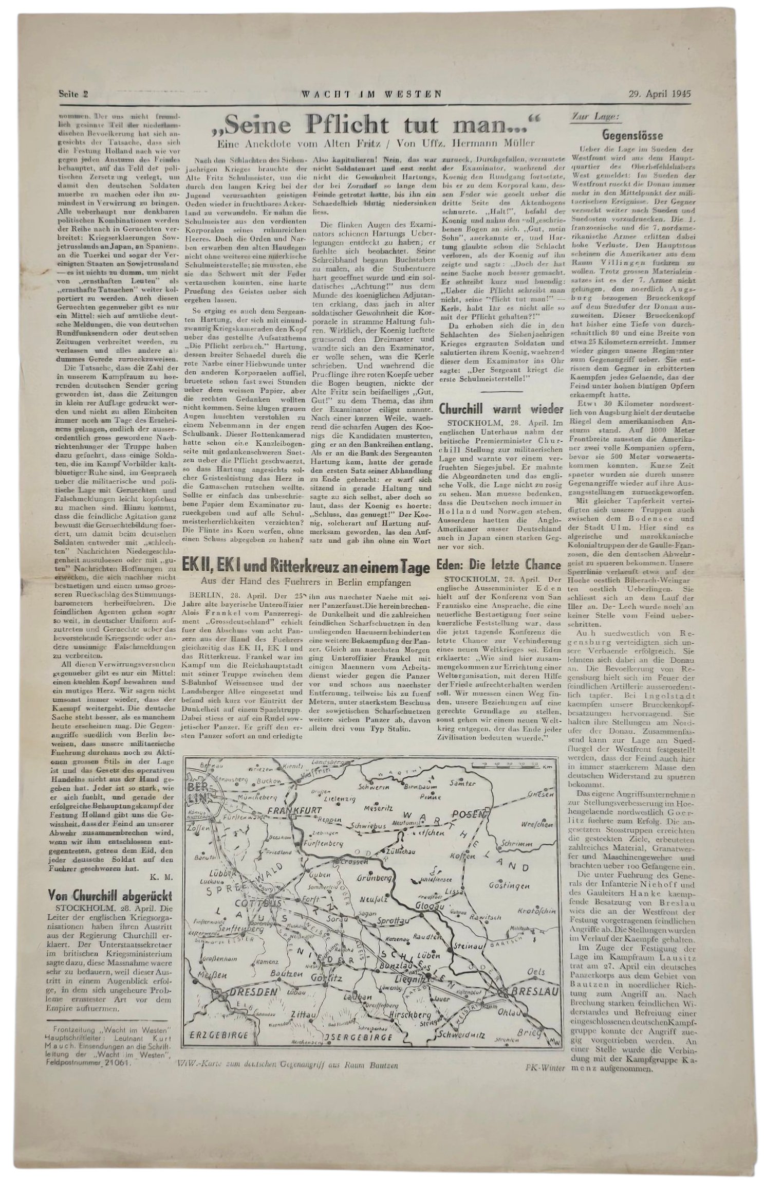 Original WW2 German Newspaper - Wacht im Westen, Frontzeitung Nr. 198, 29th of April (1945) — image 2