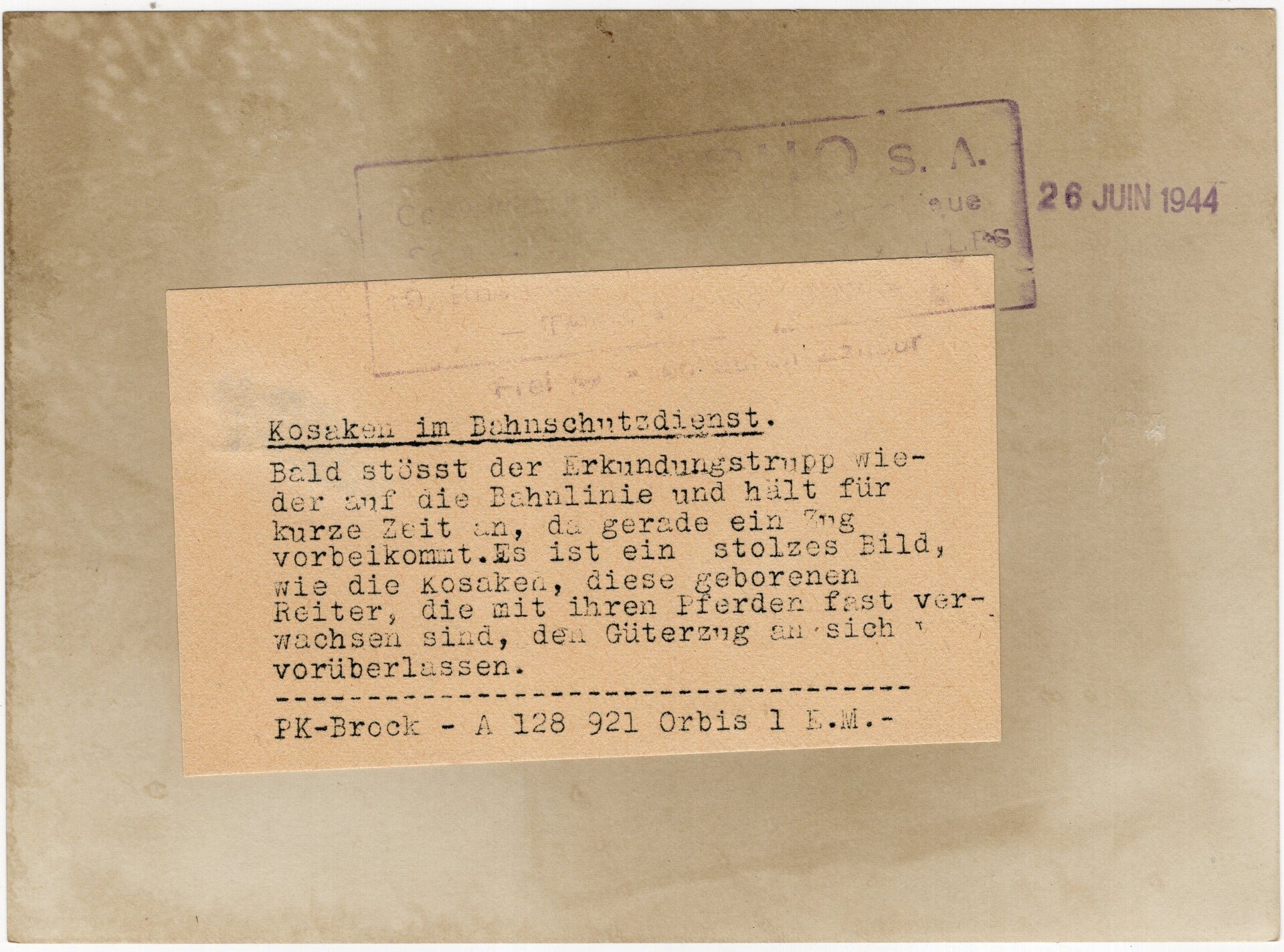 Original WW2 German Waffen SS Press Photo - Ostlegionen Eastern European SS Cavalry Kosaken Corps with horses patrolling the railroad (1944) — image 2