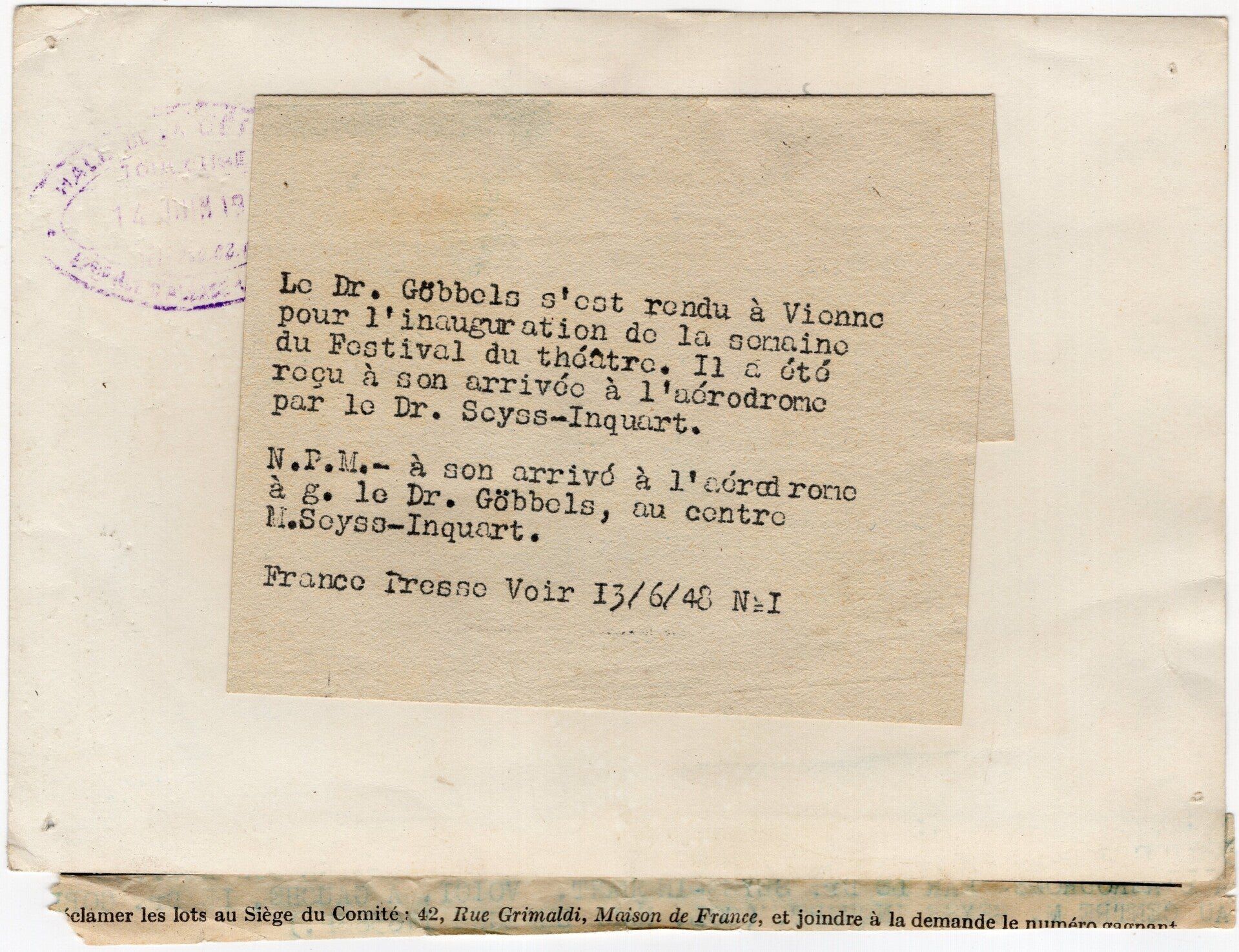 Original WW2 French Press Photo - Joseph Goebbels and Arthur Seyss-Inquart in Austria (1938) — image 3