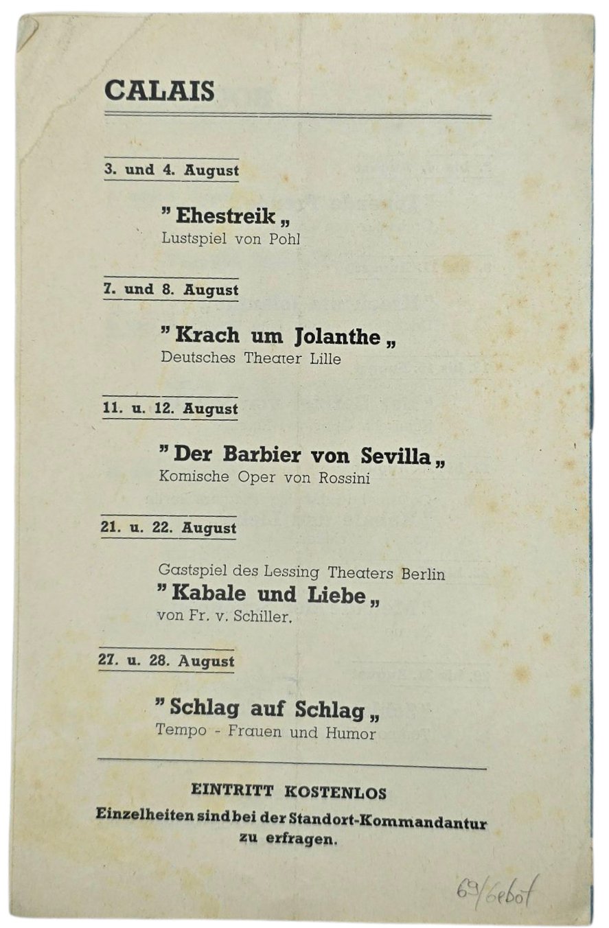 Original WW2 German KDF Brochure - Soldatentheatern Brüssel, Antwerpen, Lille, Gent, Brügge, Calais, Boulogne, August (1941) — image 5