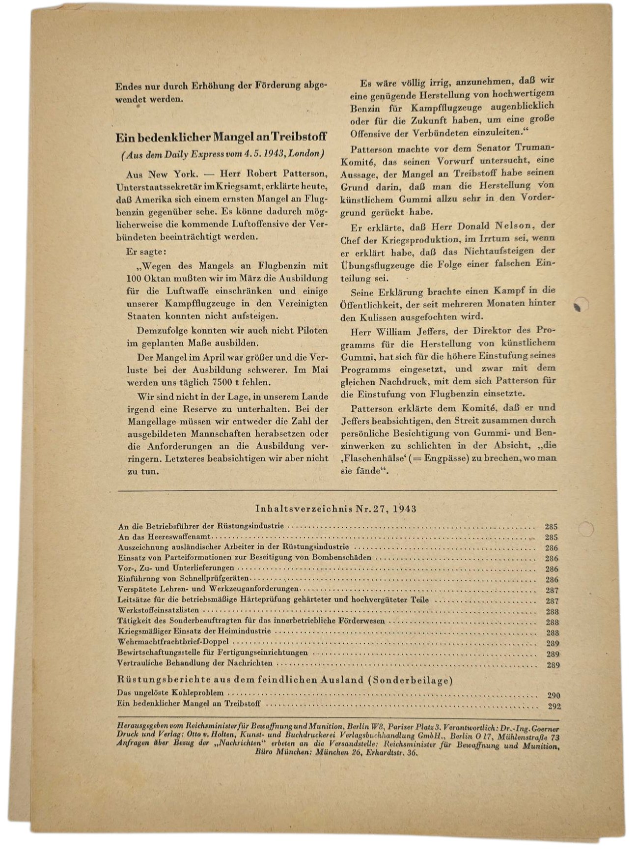 Original WW2 German Document - Nachrichten des Reichsministers Für Rüstungs und Kriegsproduktion, Nummer 27 (1943) — image 3
