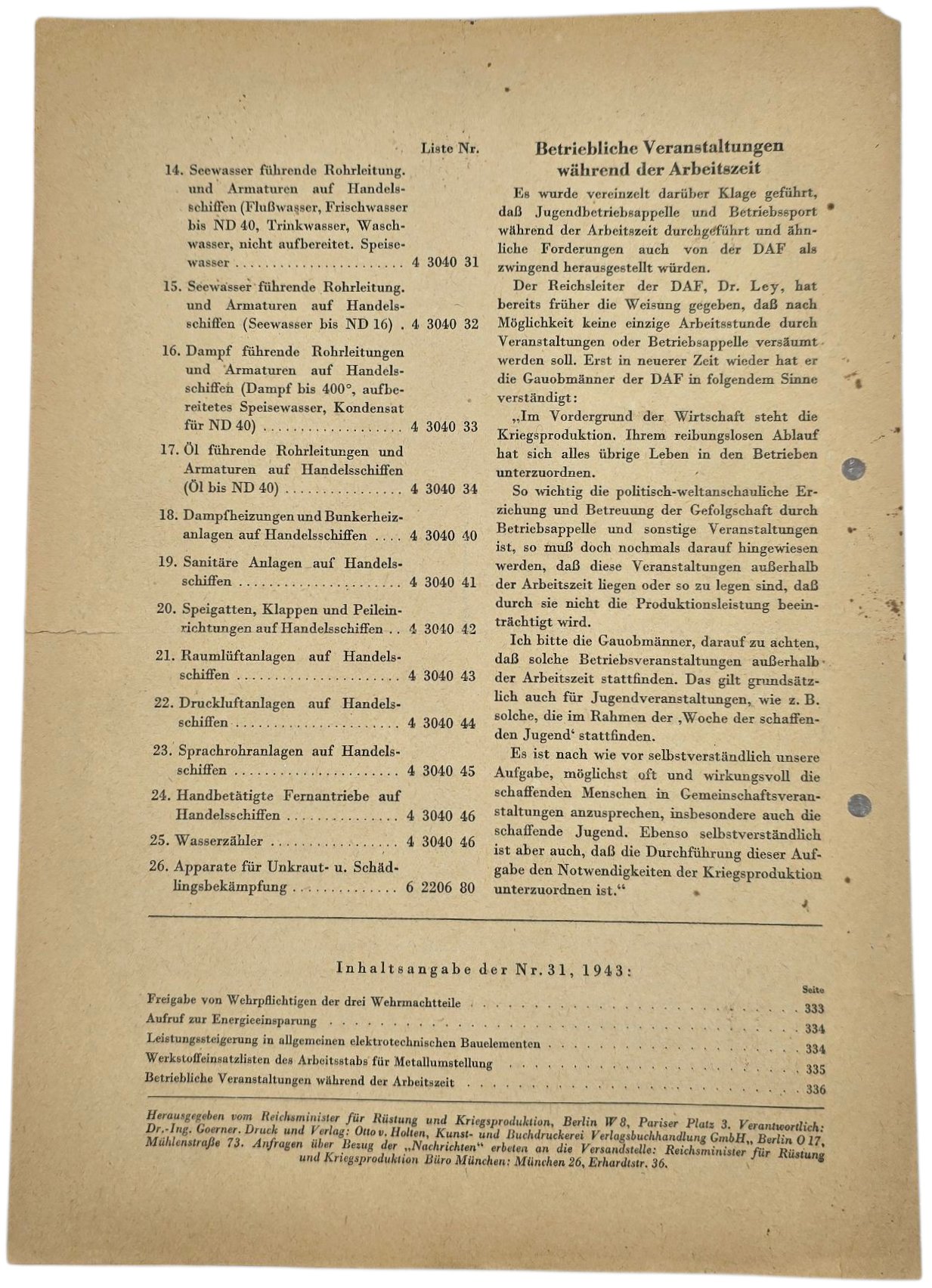 Original WW2 German Document - Nachrichten des Reichsministers Für Rüstungs und Kriegsproduktion, Nummer 31 (1943) — image 3