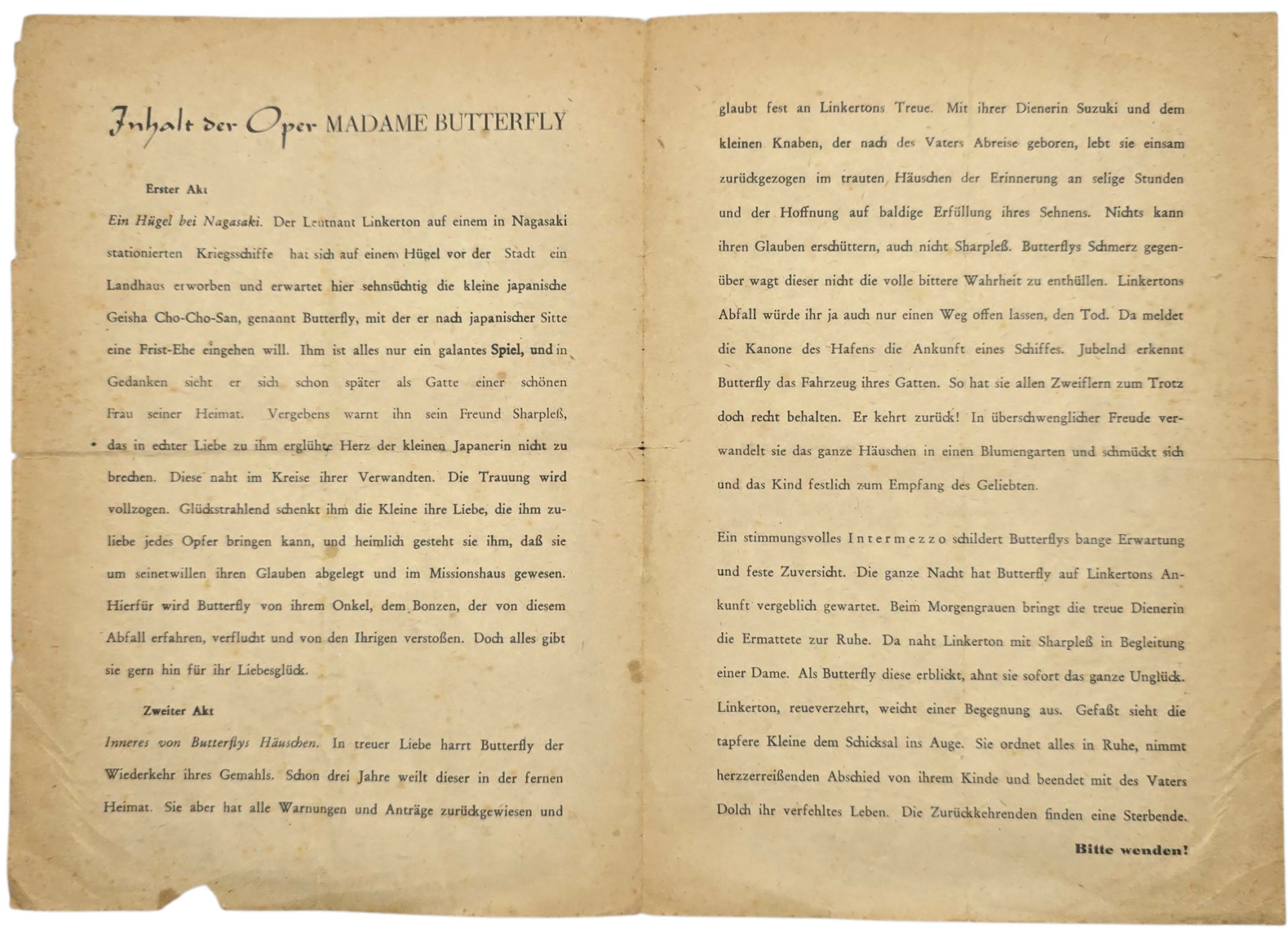 Original WW2 German Document - Staatstheater Berlin Staats Oper Für die Wehrmacht, Madame Butterfly (1943) — image 2