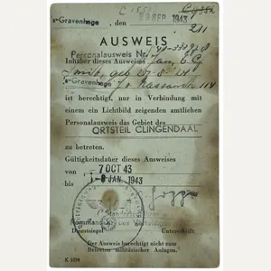 Original WW2 Dutch German Document - Ausweis Ortsteil Clingendaal, The …