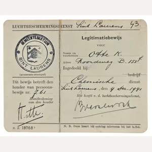 Original WW2 Dutch LBD Document - Luchtbeschermingsdienst ID card Chemische …