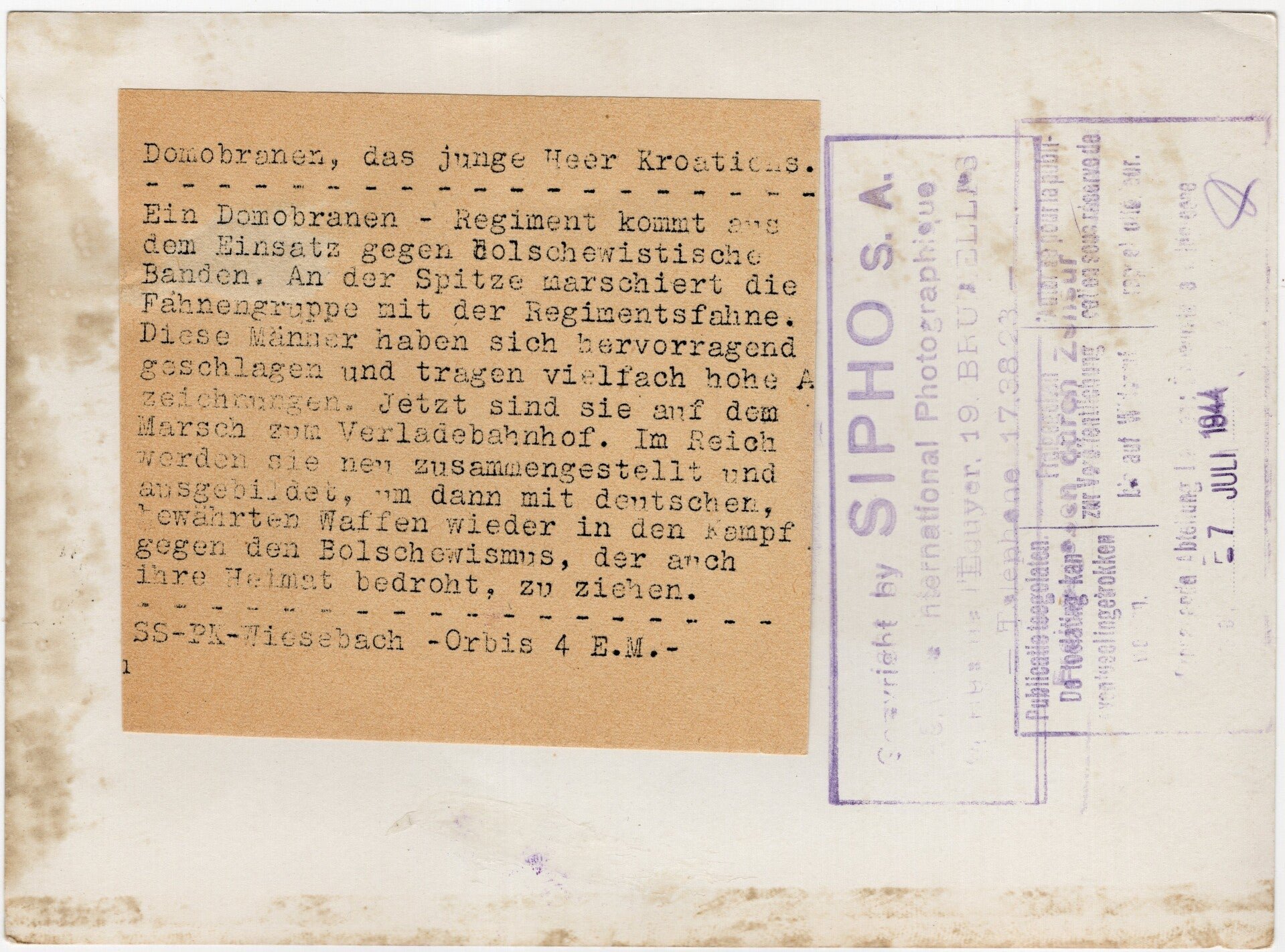 Original WW2 German Waffen SS Press Photo - Croatian Domobranen volunteers returning home from Bandenkampf (1944) — image 2