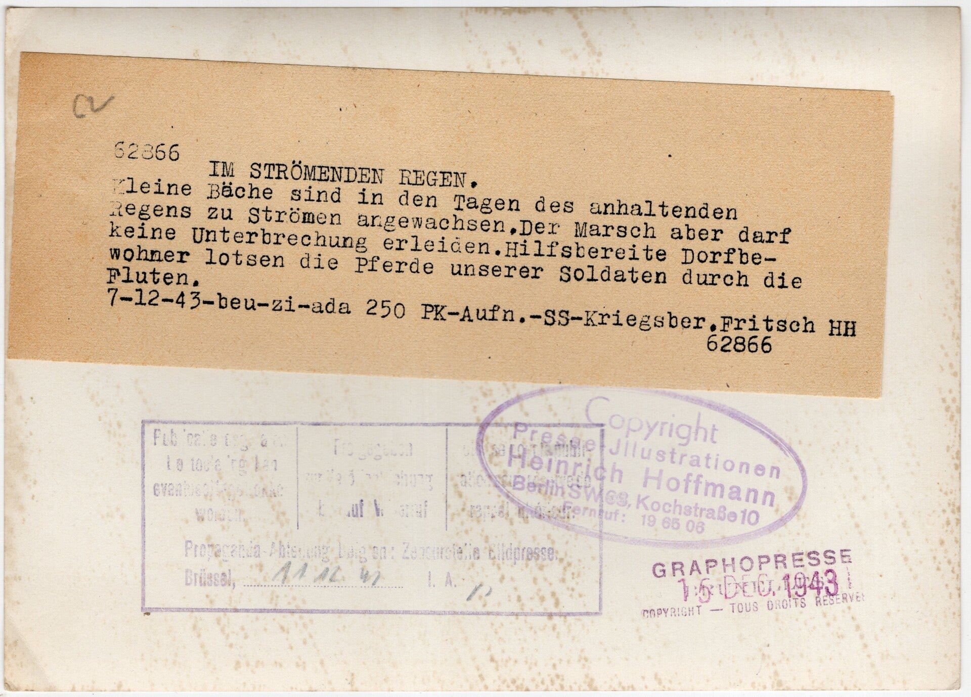 Original WW2 German Waffen SS Press Photo - Eastern European farmers helping soldiers with their horses in the rain (1943) — image 2