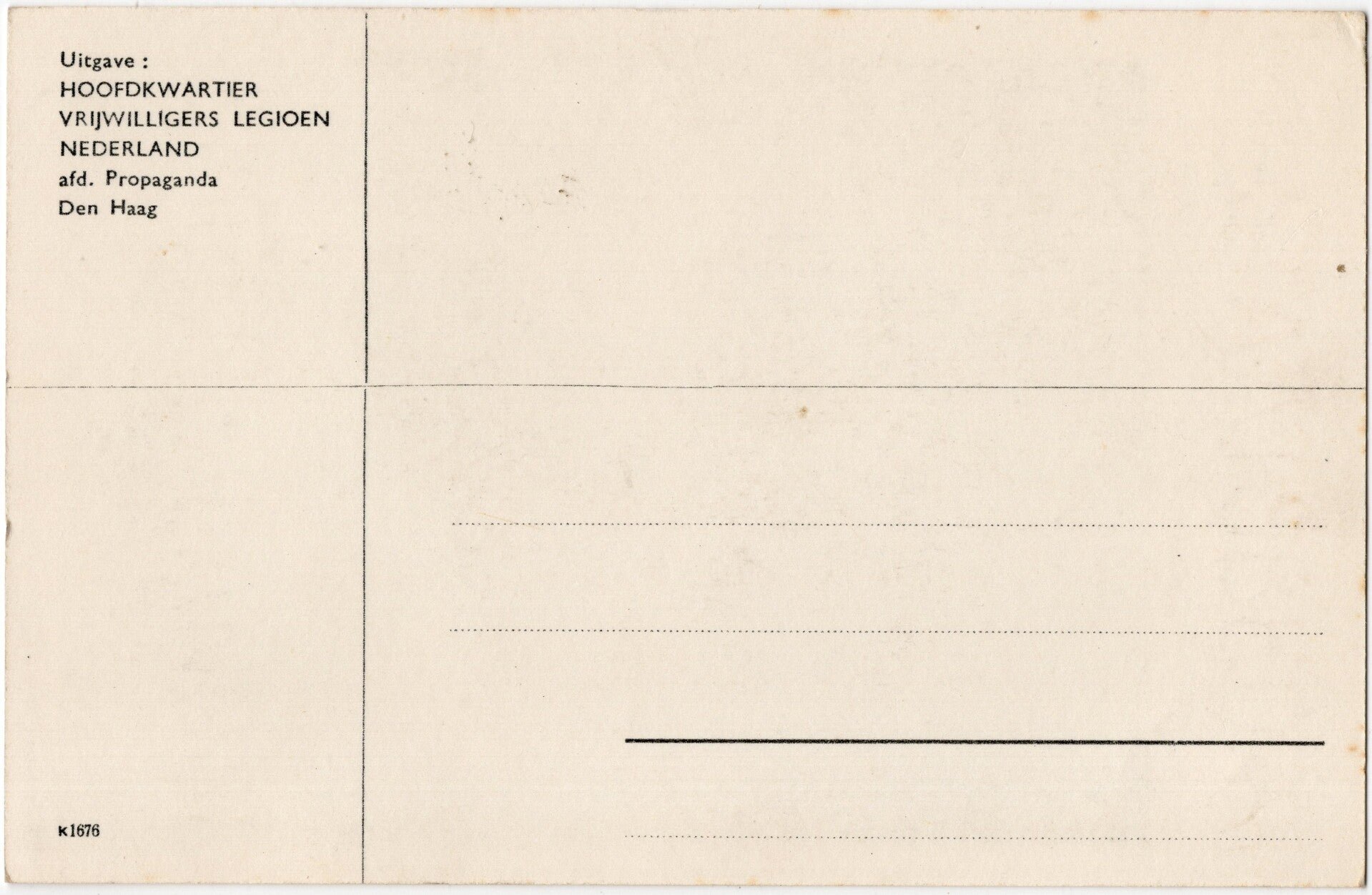 Original WW2 Dutch Collaboration Waffen SS Postcard - Luitenant-Generaal H. A. Seyffardt Commandant Vrijwilligers Legioen Nederland (1943) — image 2