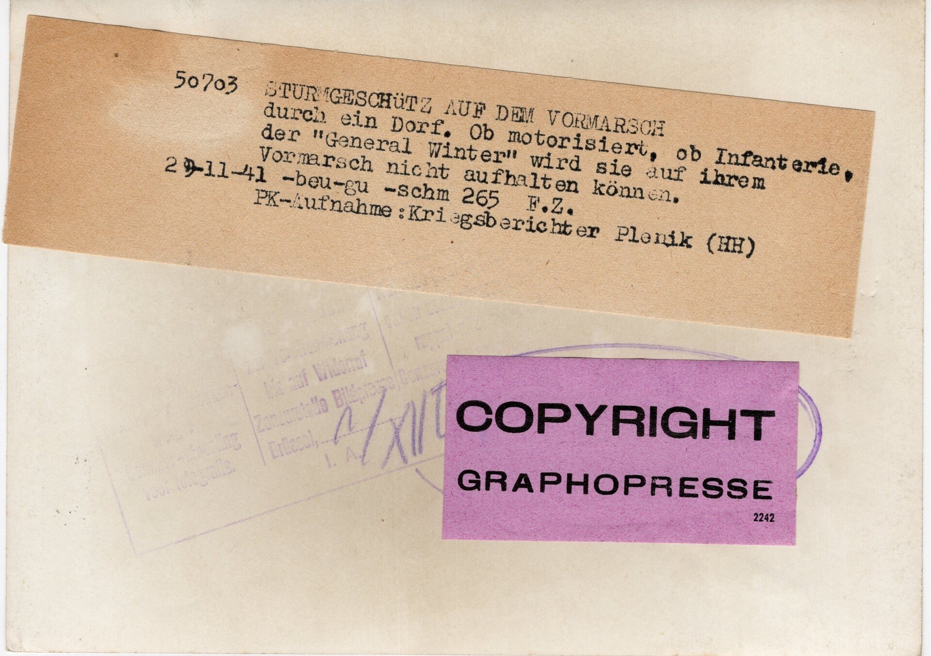 Original WW2 German Press Photo - German Panzer Stug III Tank on the Eastern Front (1941) — image 2