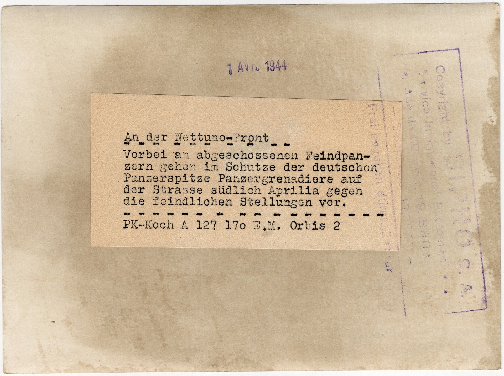 Original WW2 German Press Photo - German Panther Tank on the Nettuno Front, Aprilia, Italy (1944) — image 2