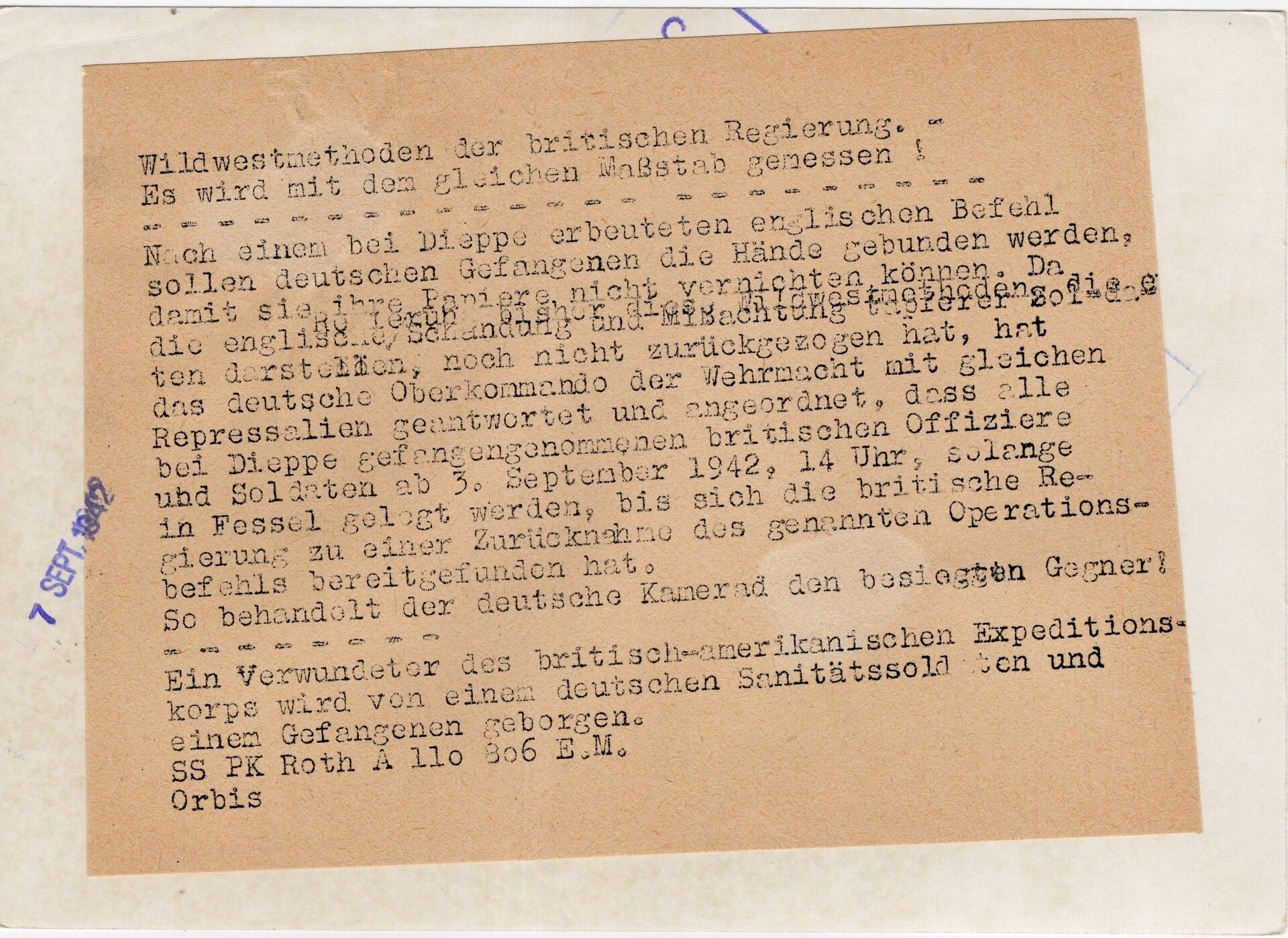 Original WW2 German Waffen SS Press Photo - Wounded British soldier helped by British and German soldiers in Dieppe, France, Operation Jubilee (1942) — image 2