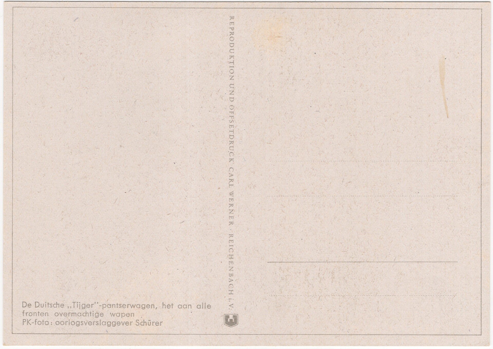 Original WW2 German Postcard - Panzer tank Tiger ''De Duitsche Tijger Pantserwagen'' — image 2