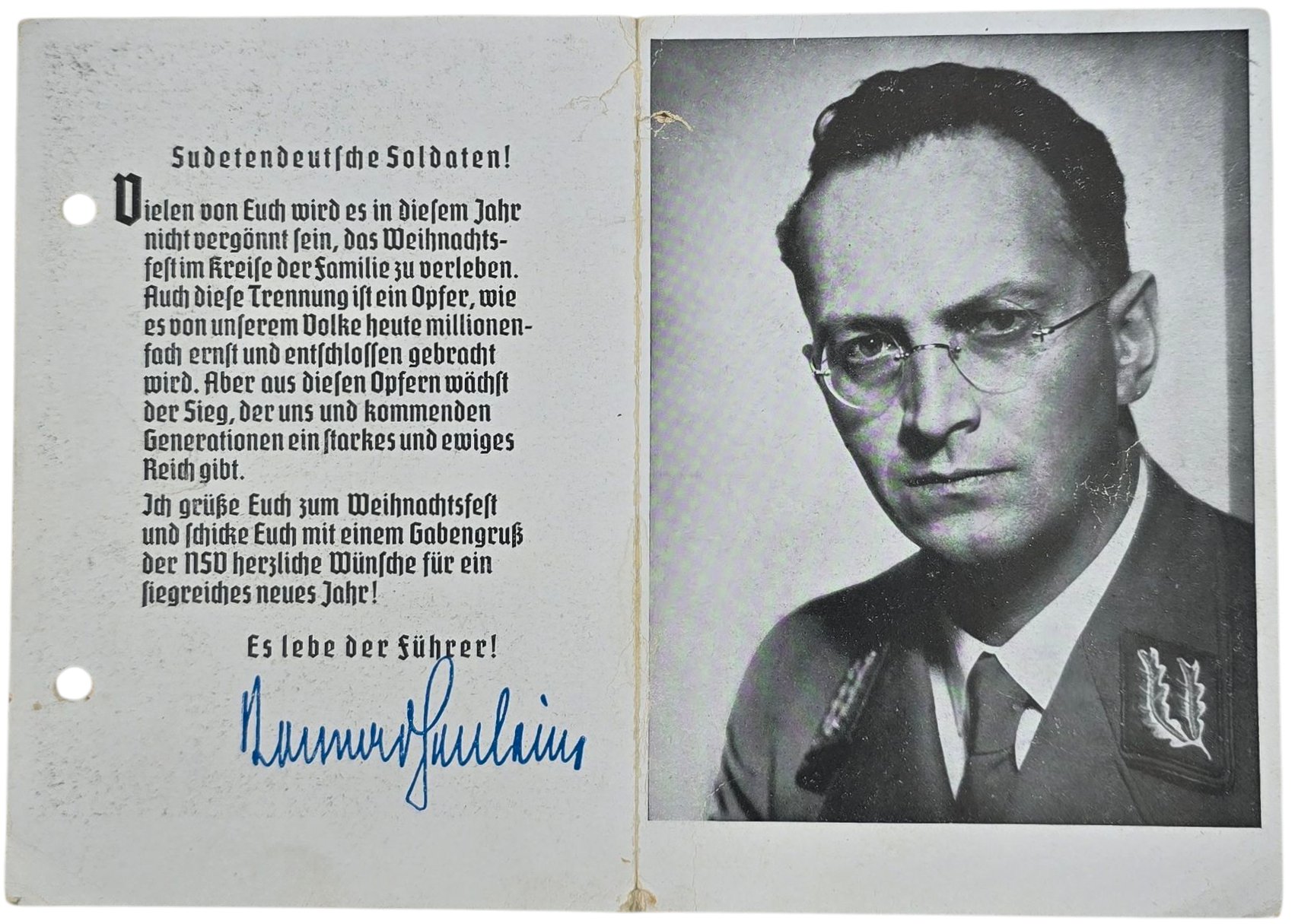 Original WW2 German Document - Christmas card Konrad Henlein ''Sudetendeutsche Soldaten!'' NSV — image 2