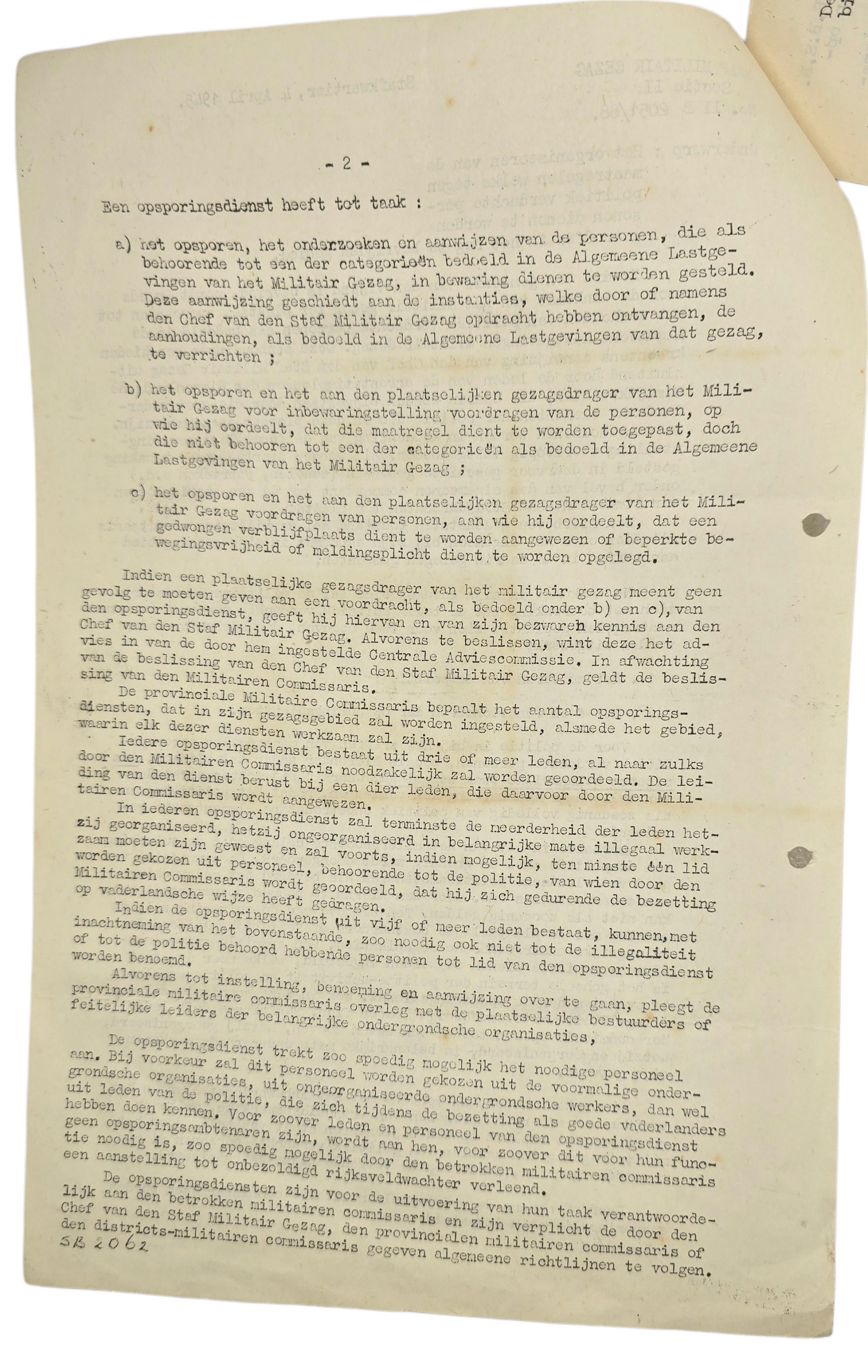 Original WW2 Dutch Liberation Document - MG Militair Gezag arresting of potential collaborators (1945) — image 3