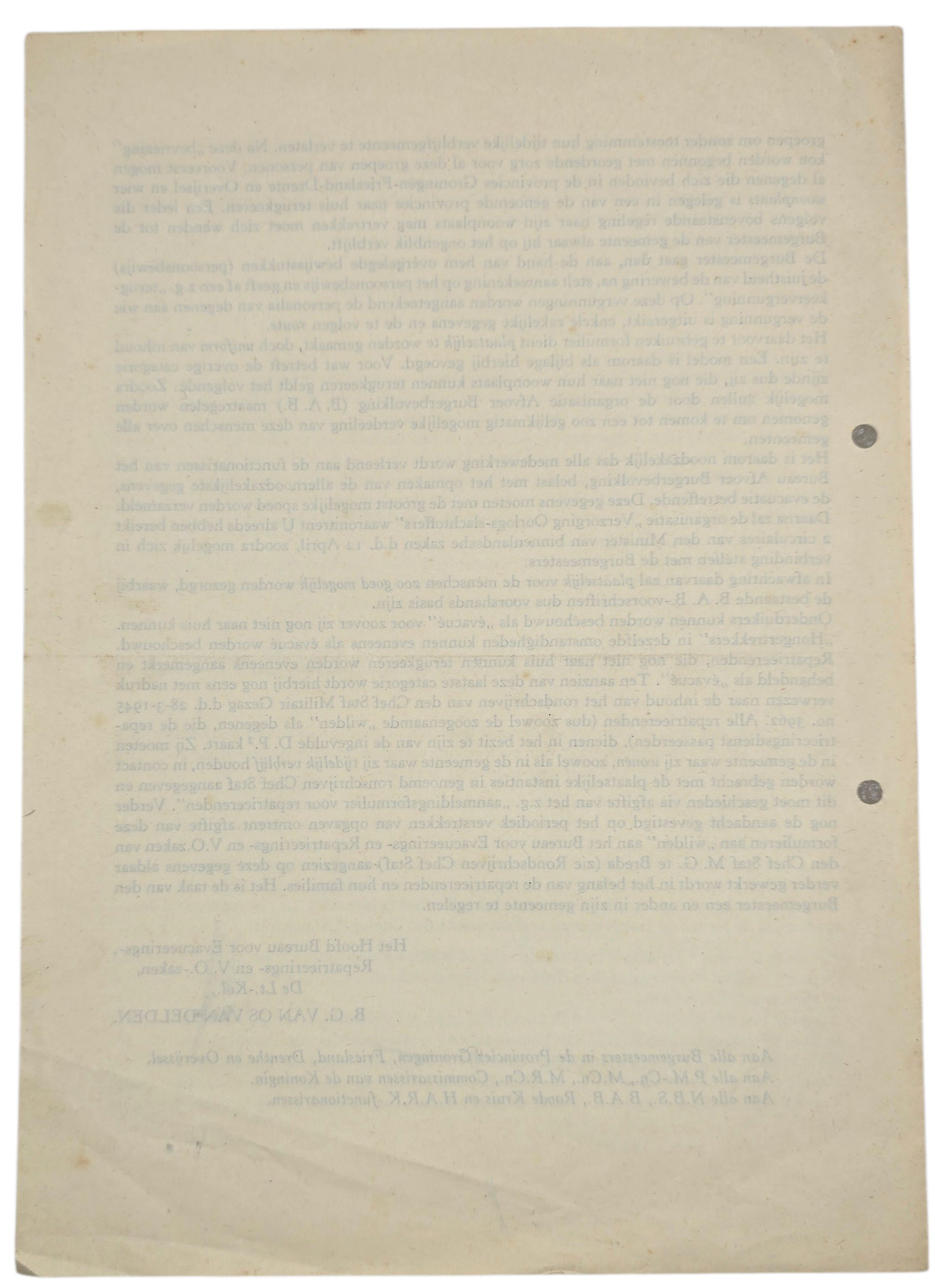 Original WW2 Dutch Liberation Document - HARK information for evacuees, Friesland, Groningen, Drenthe, Overijssel (1945) — image 2