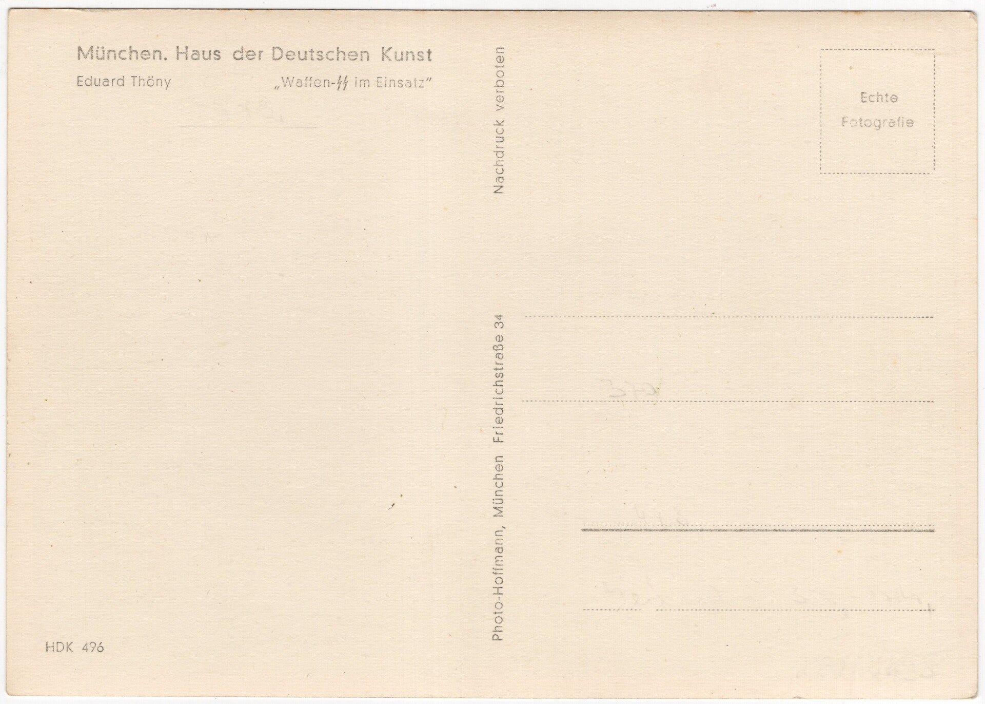 Original WW2 German Waffen SS Postcard - Waffen SS im Einsatz, Eduard Thöny — image 2