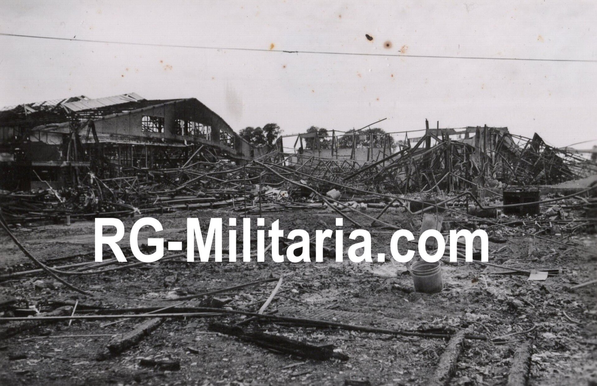 Original WW2 German Photo - Burned hangar at the Rotterdam airfield, Waalhaven, Holland (1940)