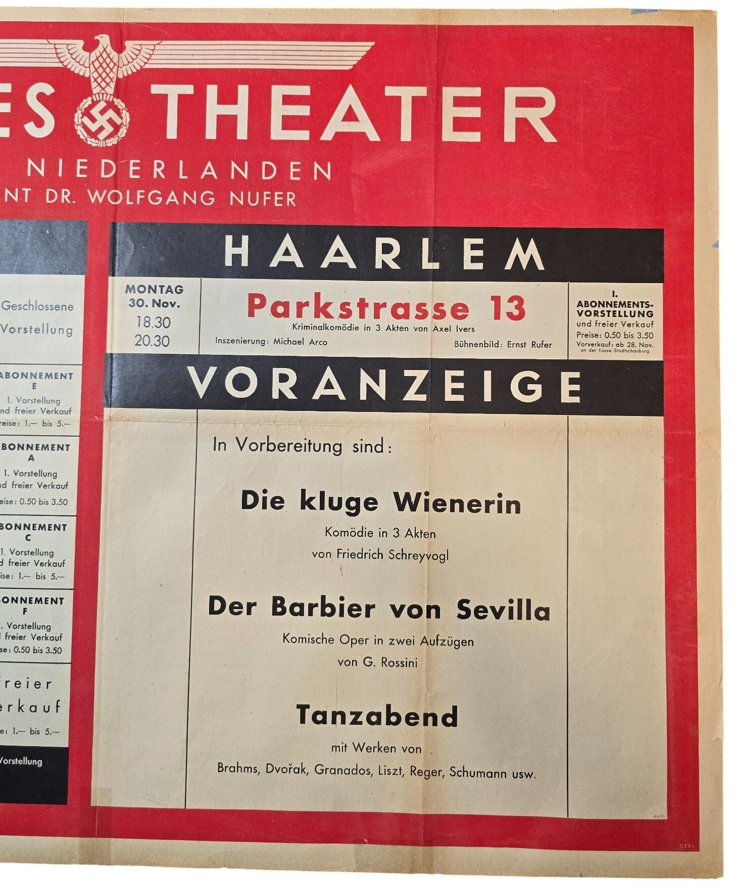 Original WW2 Dutch German Poster - Deutsches Theater in den Niederlanden movie poster, Den Haag, Haarlem (1942) — image 3