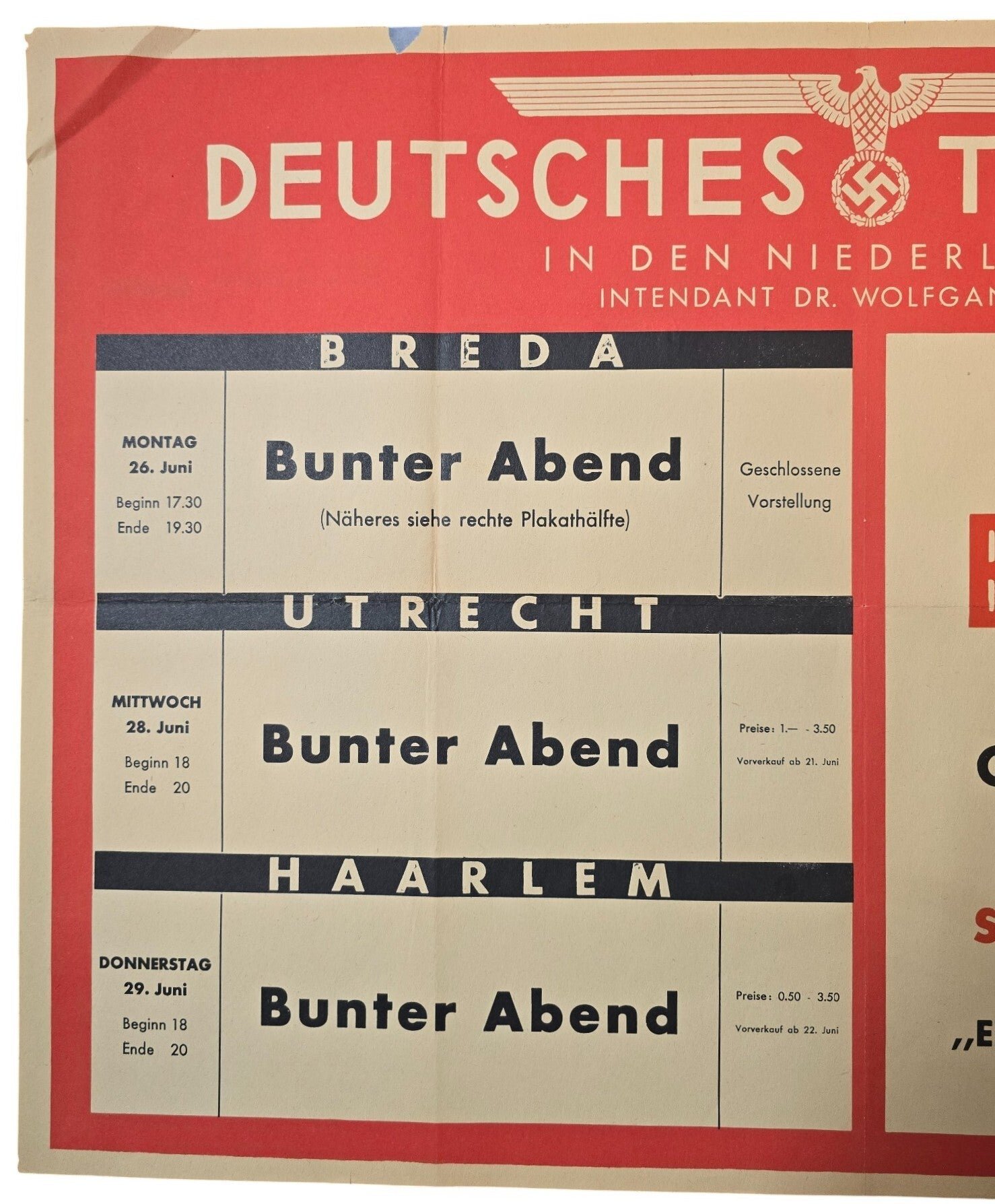 Original WW2 Dutch German Poster - Deutsches Theater in den Niederlanden movie poster, Breda, Utrecht, Haarlem (1944) — image 2