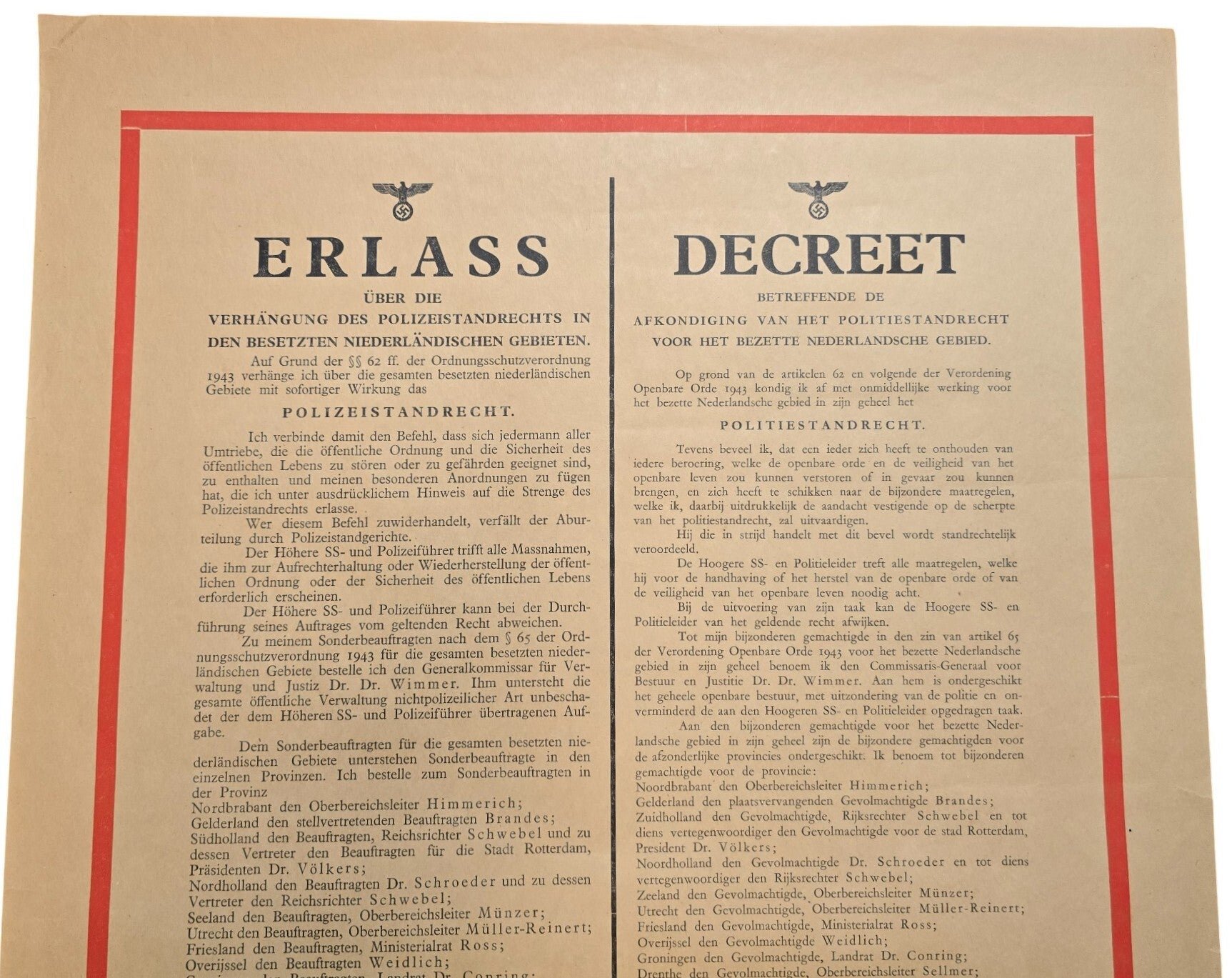 Original WW2 Dutch German Poster - Notice for the Dutch police, Seyss-Inquart, The Hague (1943) — image 2