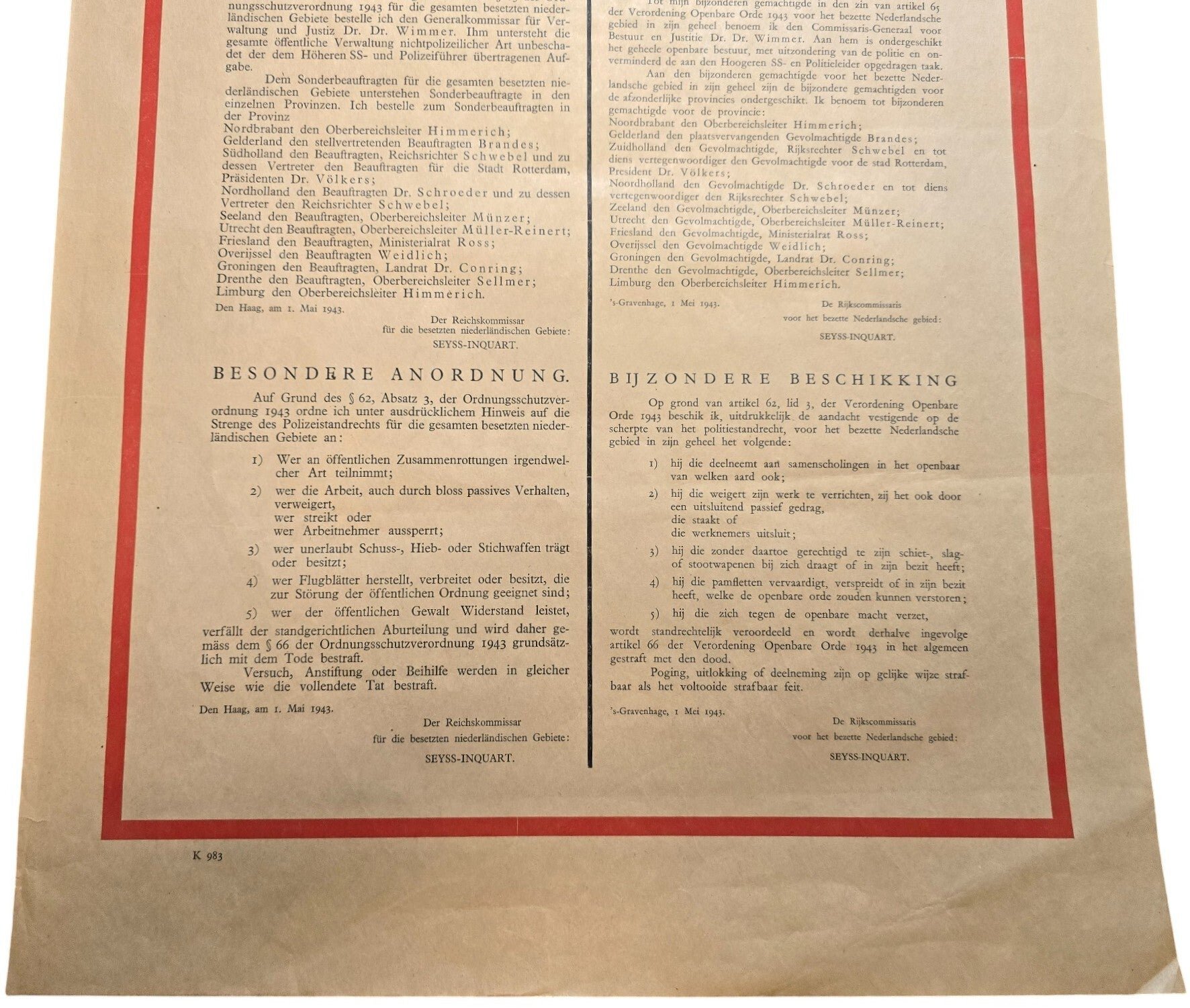 Original WW2 Dutch German Poster - Notice for the Dutch police, Seyss-Inquart, The Hague (1943) — image 3