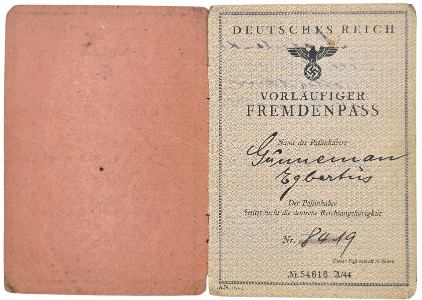 Original WW2 German Document - Vorläufiger Fremdenpass Rotterdam, Holland (1944) — image 2