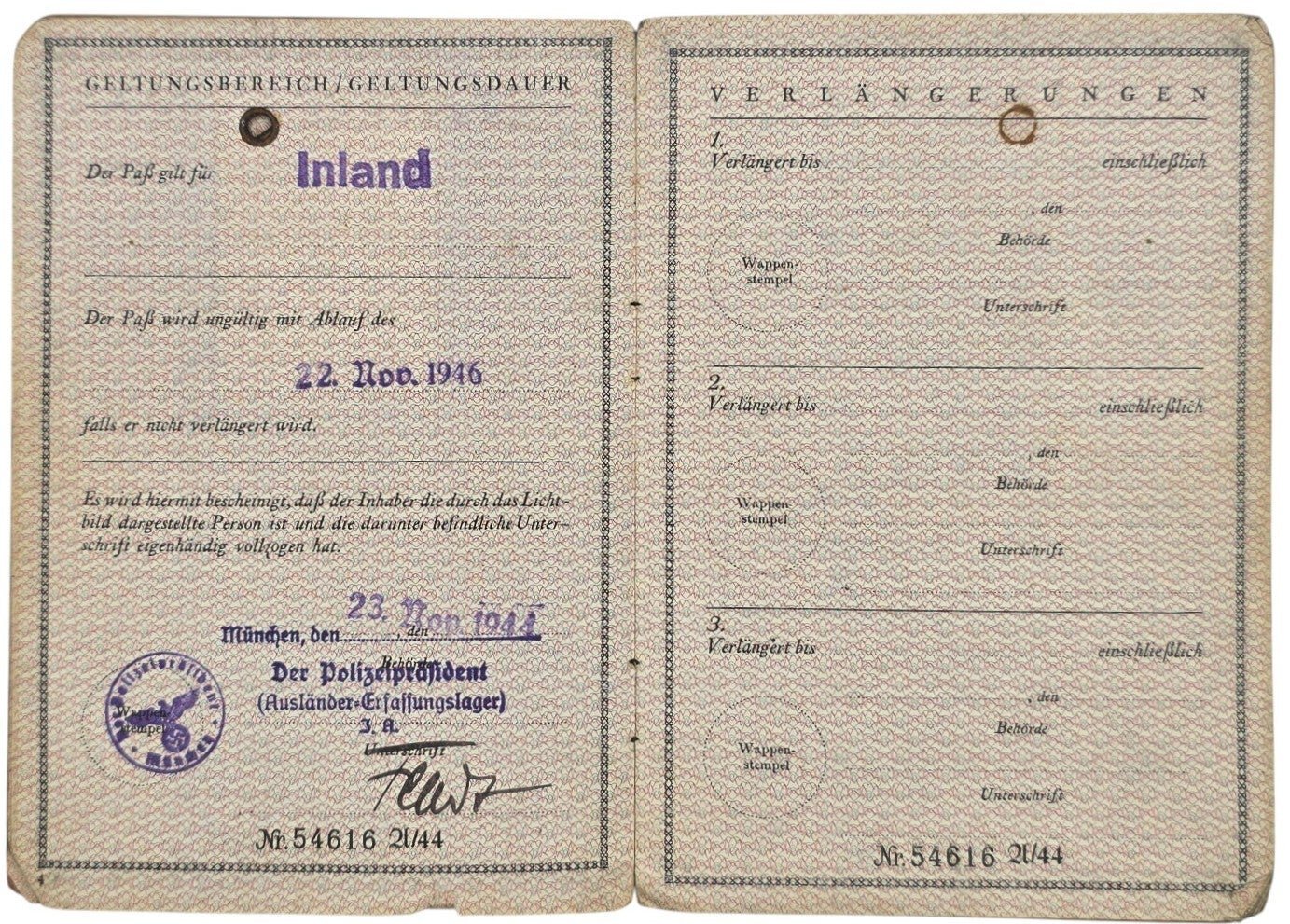 Original WW2 German Document - Vorläufiger Fremdenpass Rotterdam, Holland (1944) — image 4