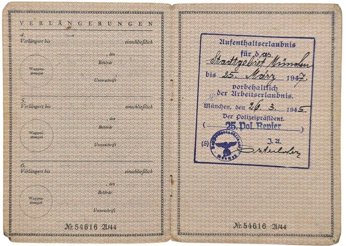 Original WW2 German Document - Vorläufiger Fremdenpass Rotterdam, Holland (1944) — image 5
