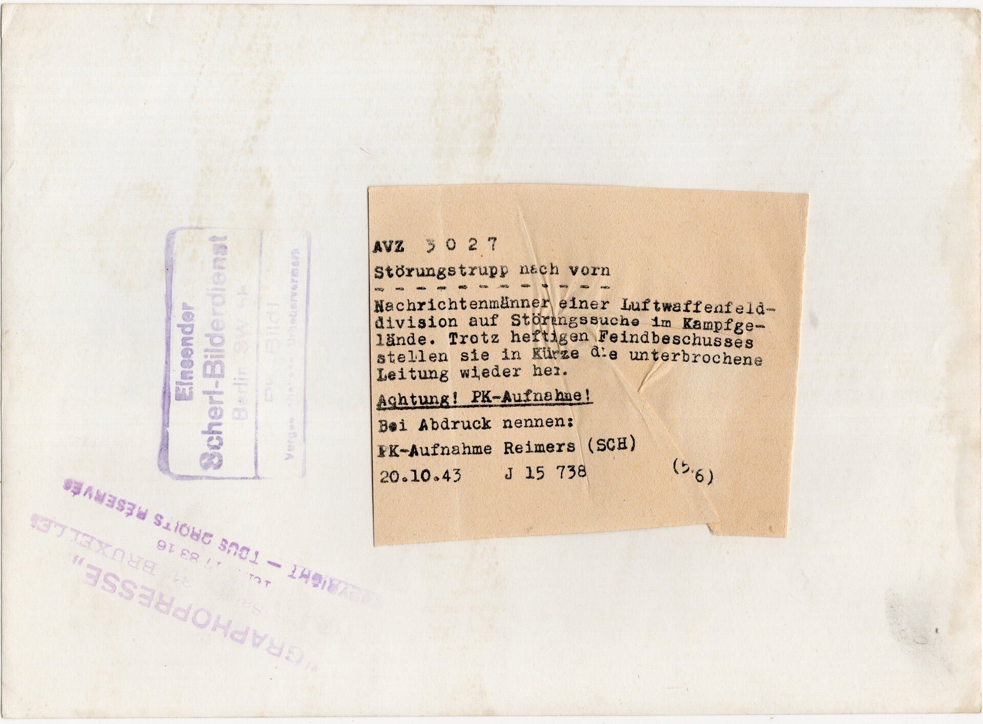 Original WW2 German Press Photo - Luftwaffe Felddivision Störungstrupp at the front (1943) — image 2