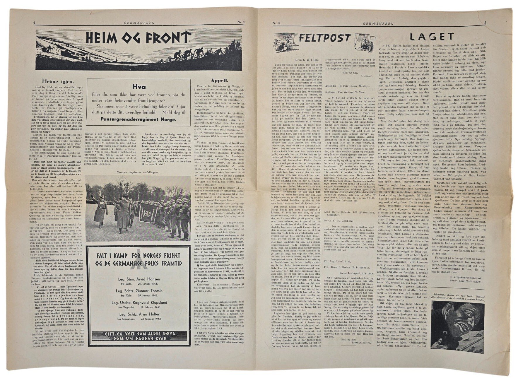 Original WW2 Norwegian Waffen SS Newspaper - Germaneren SS Kamporgan for Germanske SS Norge (1943) — image 4