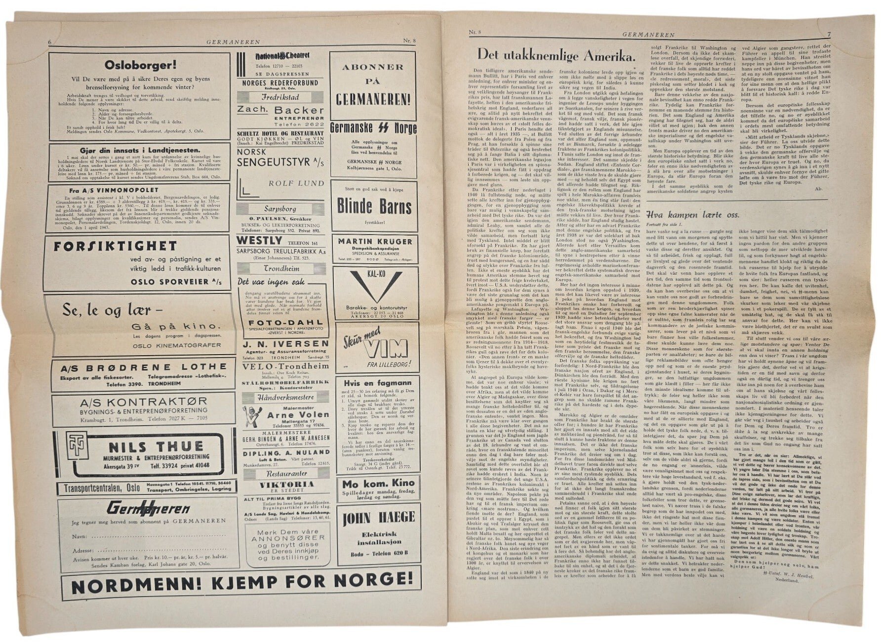 Original WW2 Norwegian Waffen SS Newspaper - Germaneren SS Kamporgan for Germanske SS Norge (1943) — image 5