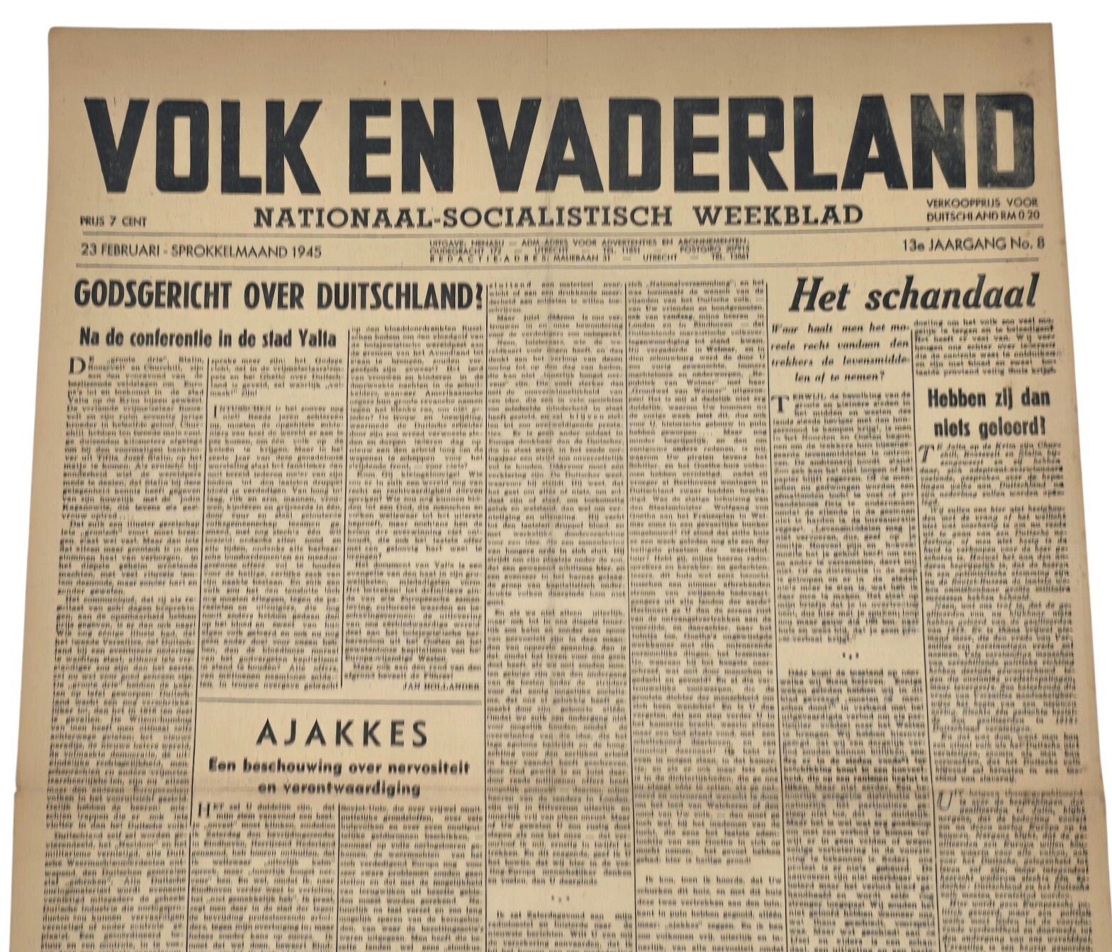 Original WW2 Dutch Collaboration NSB Newspaper - Volk en Vaderland, 13th year No 8, 23th of February (1945) — image 2