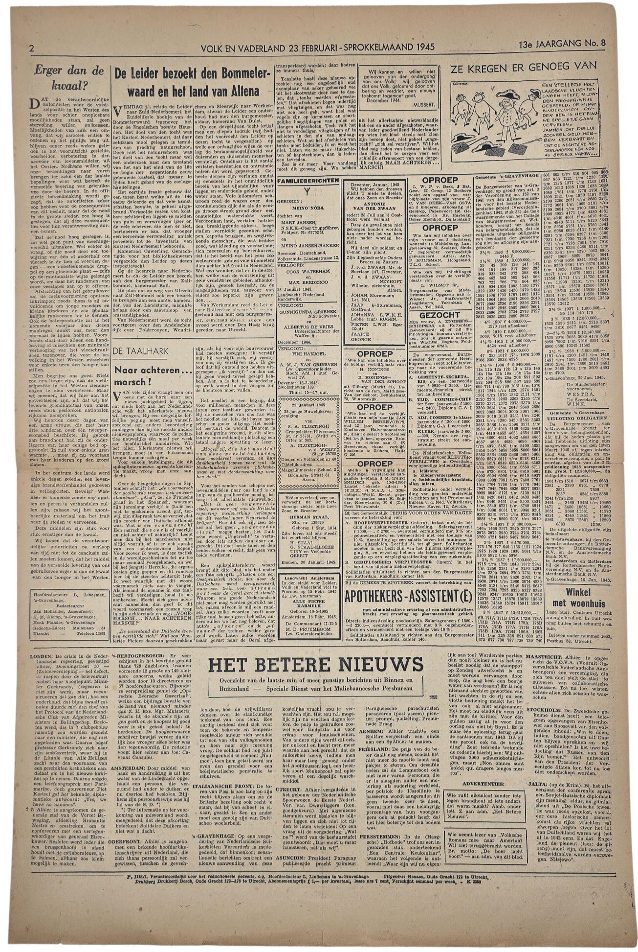 Original WW2 Dutch Collaboration NSB Newspaper - Volk en Vaderland, 13th year No 8, 23th of February (1945) — image 3