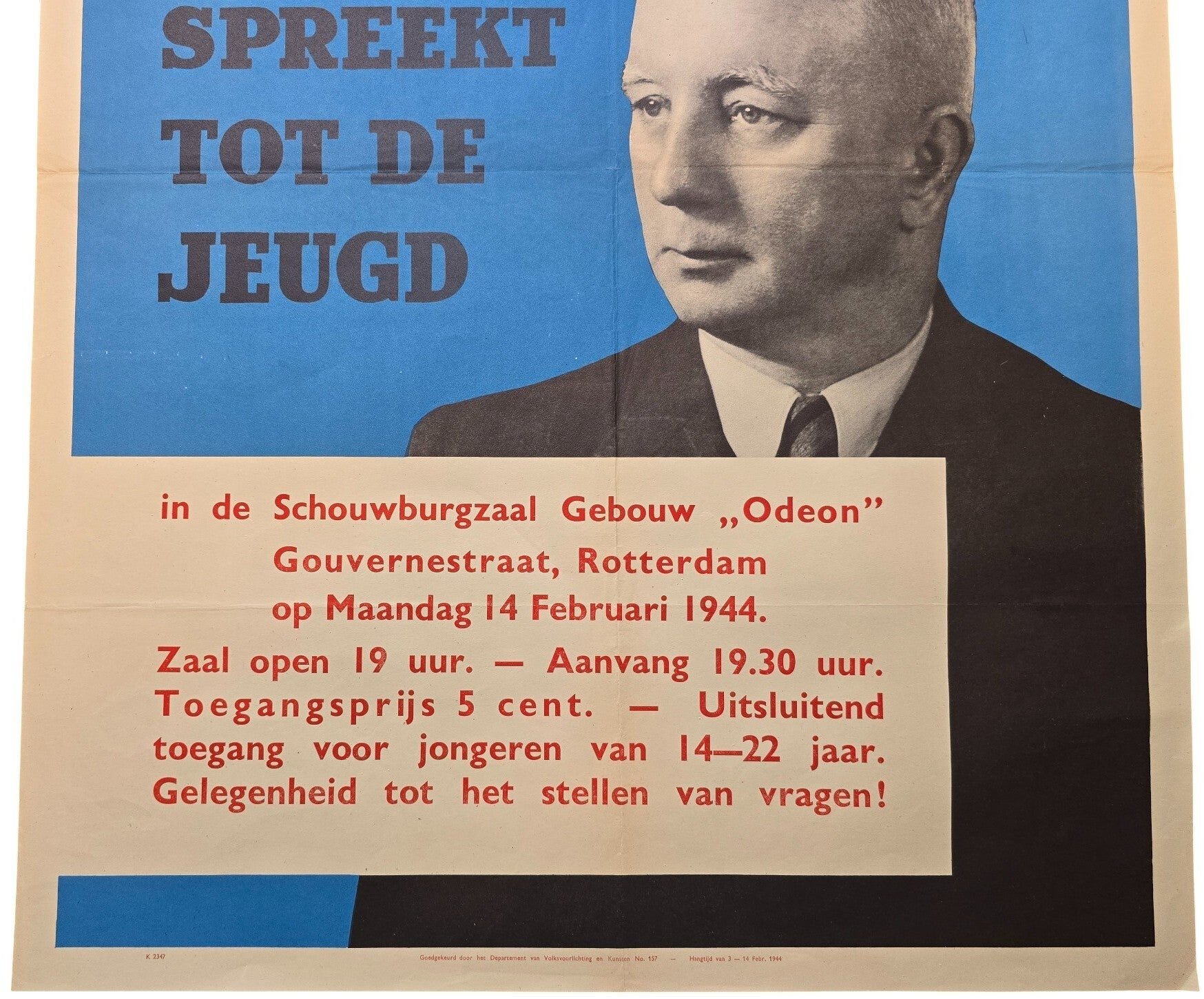 Original WW2 Dutch Collaboration NSB Poster - Max Blokzijl Spreekt tot de Jeugd, Rotterdam (1944) — image 3