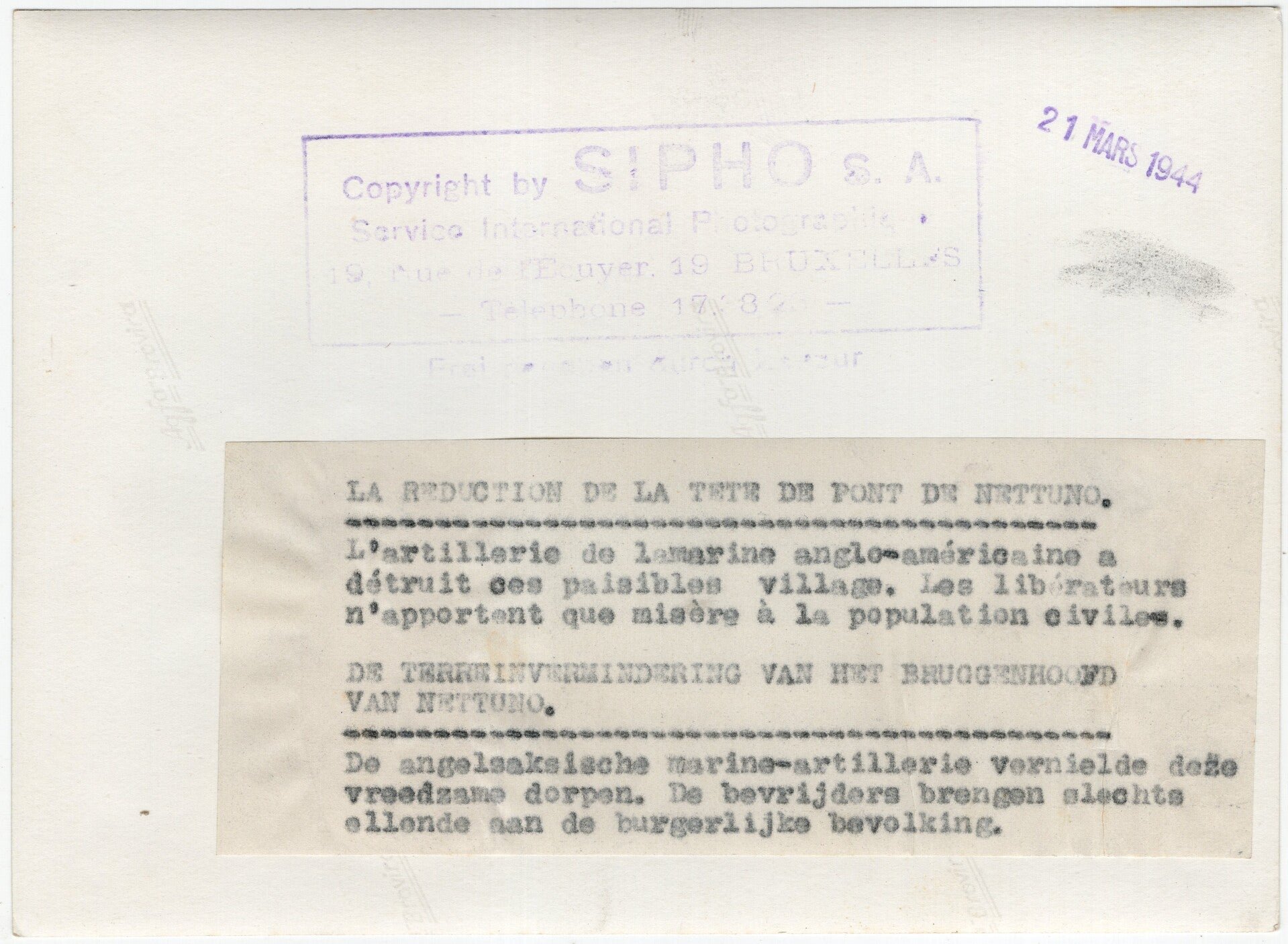 Original WW2 Belgian Press Photo - German Panzer Tiger Tank at ther Nettuno Front, Italy (1944) — image 2