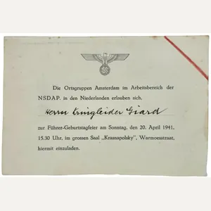 Original WW2 Dutch Collaboration Document - Invitation Ortsgruppe Amsterdam im …