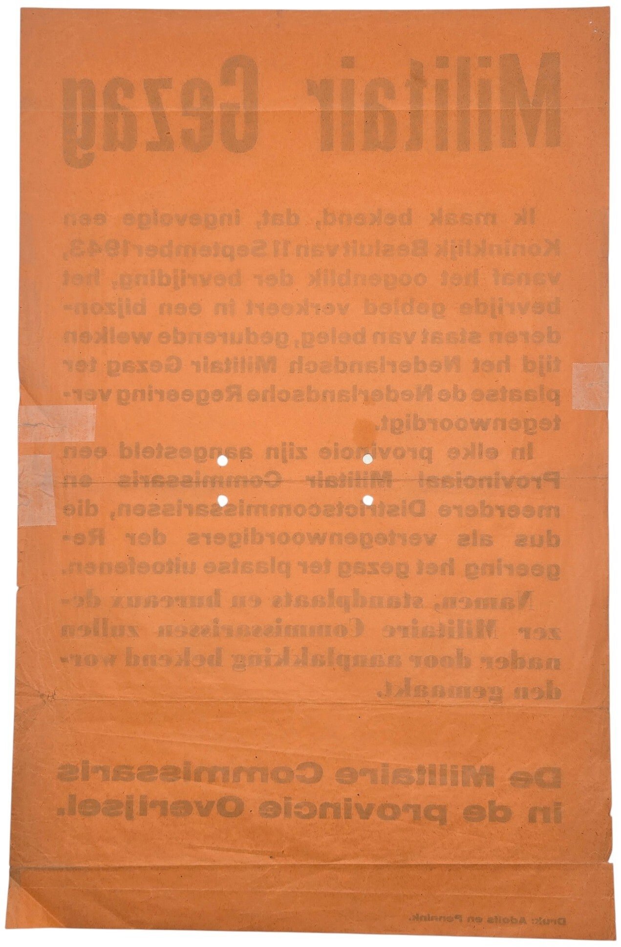 Original WW2 Dutch Liberation Poster - MG Militair Gezag in power, Enschede, Overijssel (1945) — image 2