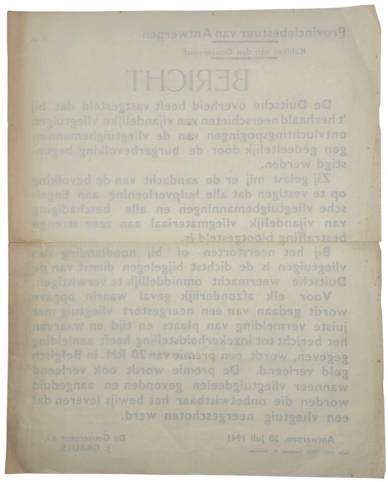 Original WW2 Flemish Poster - Register of crashed airplanes, Antwerp (1941) — image 2