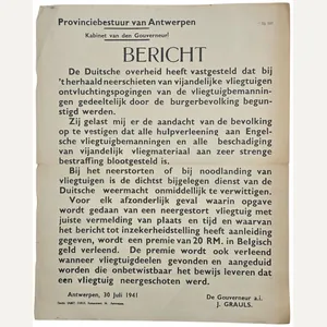 Original WW2 Flemish Poster - Register of crashed airplanes, Antwerp …