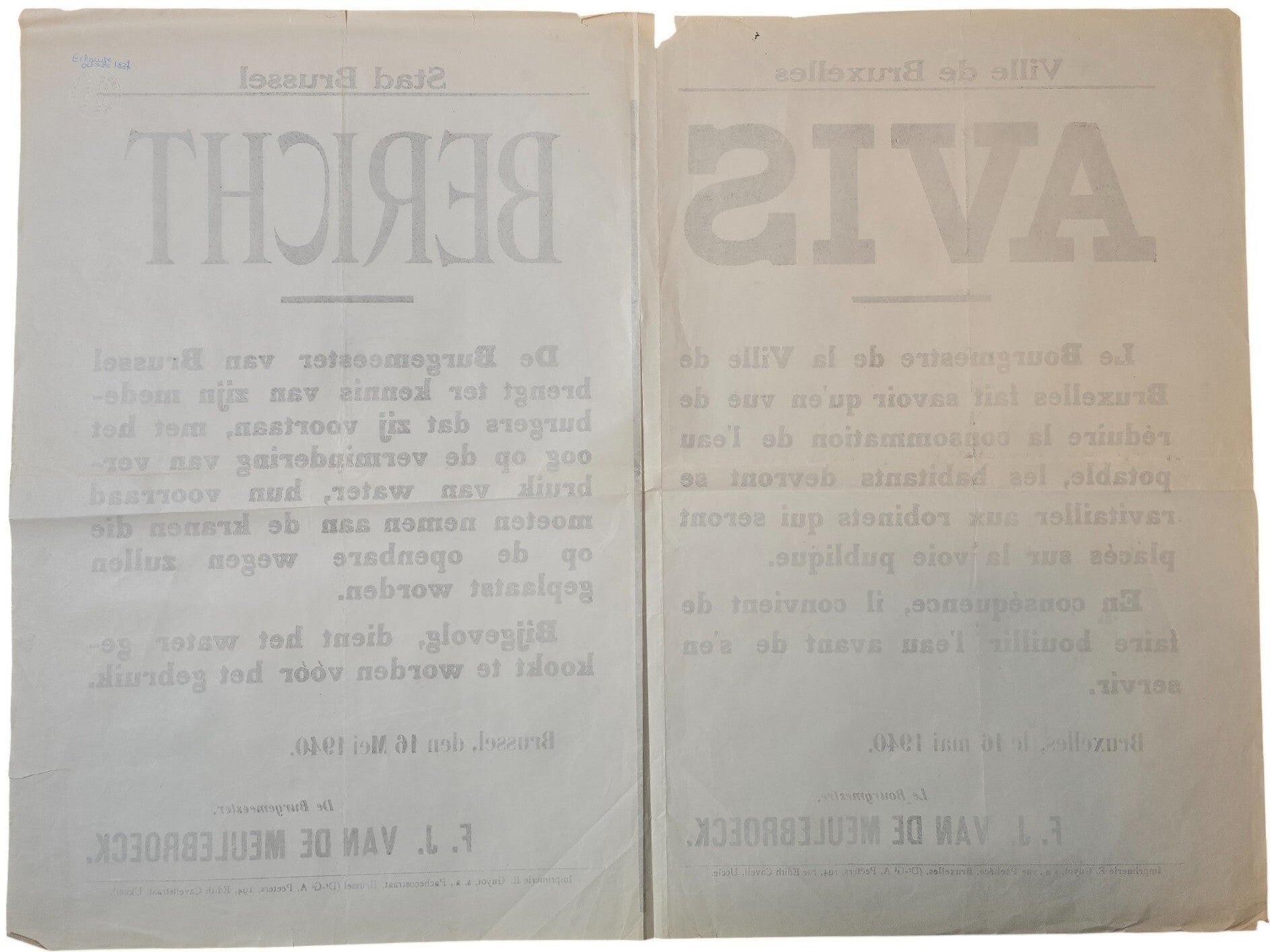 Original WW2 Belgian Poster - Use of water, Brussels, May (1940) — image 2