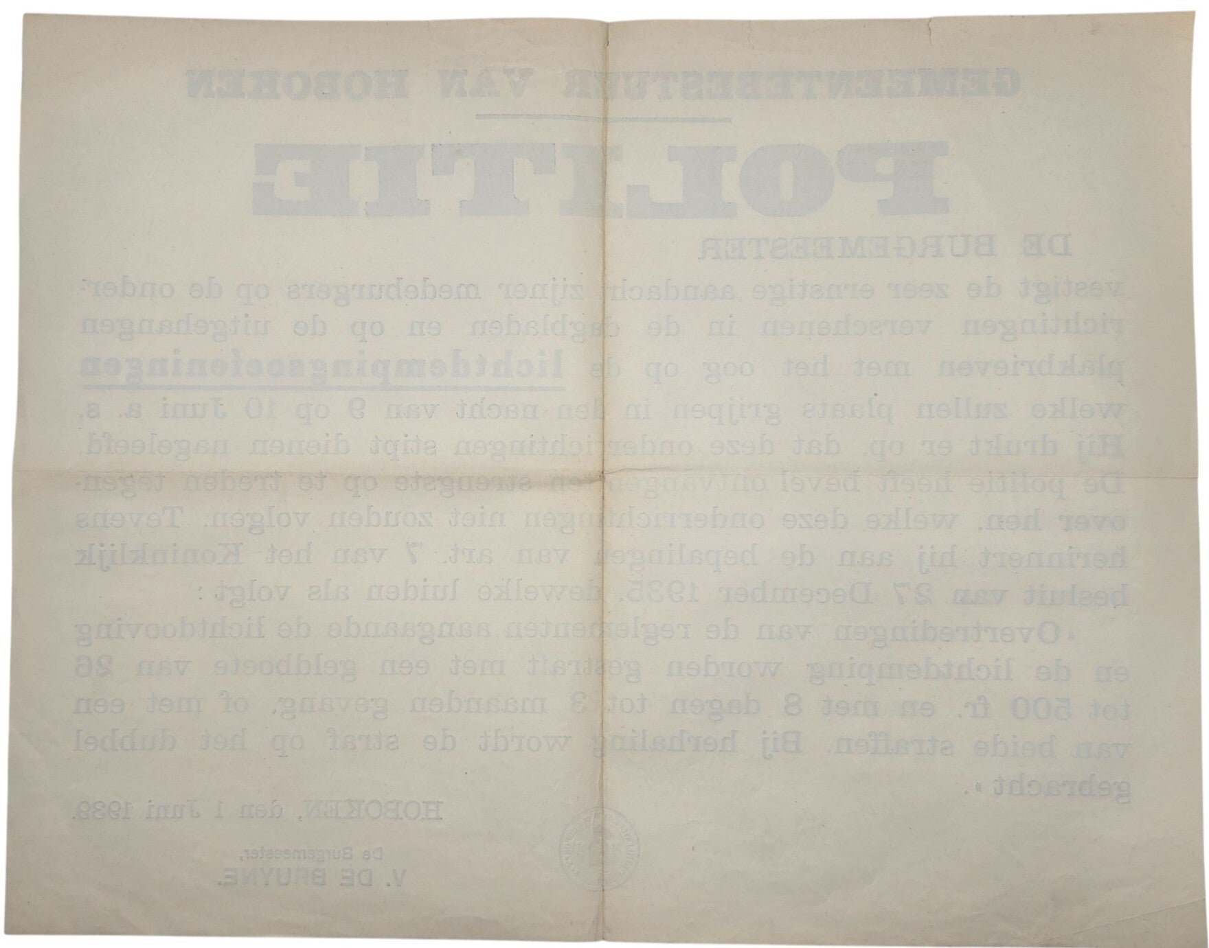 Original WW2 Flemish Poster - Blackout training Hoboken (1939) — image 2