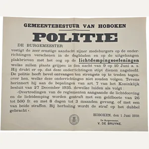 Original WW2 Flemish Poster - Blackout training Hoboken (1939)