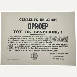 Original WW2 Flemish Poster - Registering information about collaborators, Berchem …