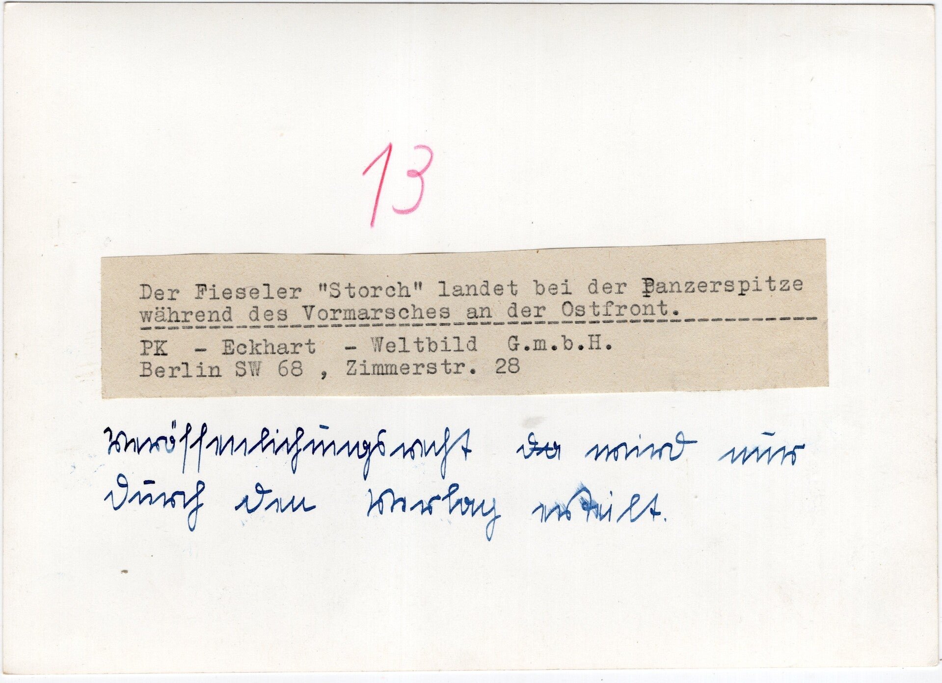 Original WW2 German Press Photo - Fieseler Storch Fi 156 airplane on the Eastern Front — image 2