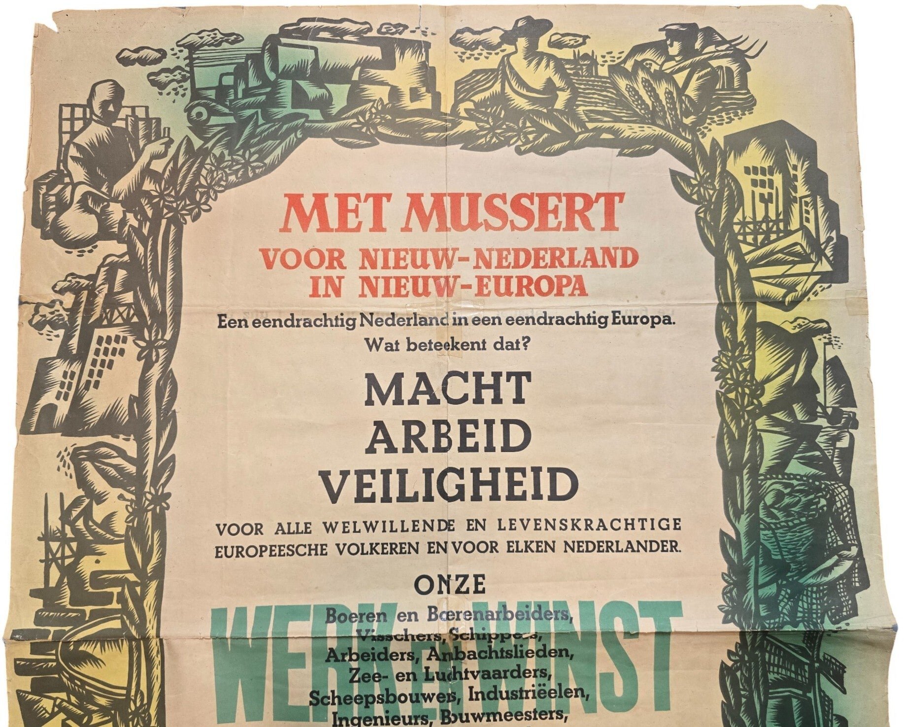 Original WW2 Dutch Collaboration NSB Poster - Met Mussert voor Nieuw-Nederland in Nieuw-Europa (1942) — image 2