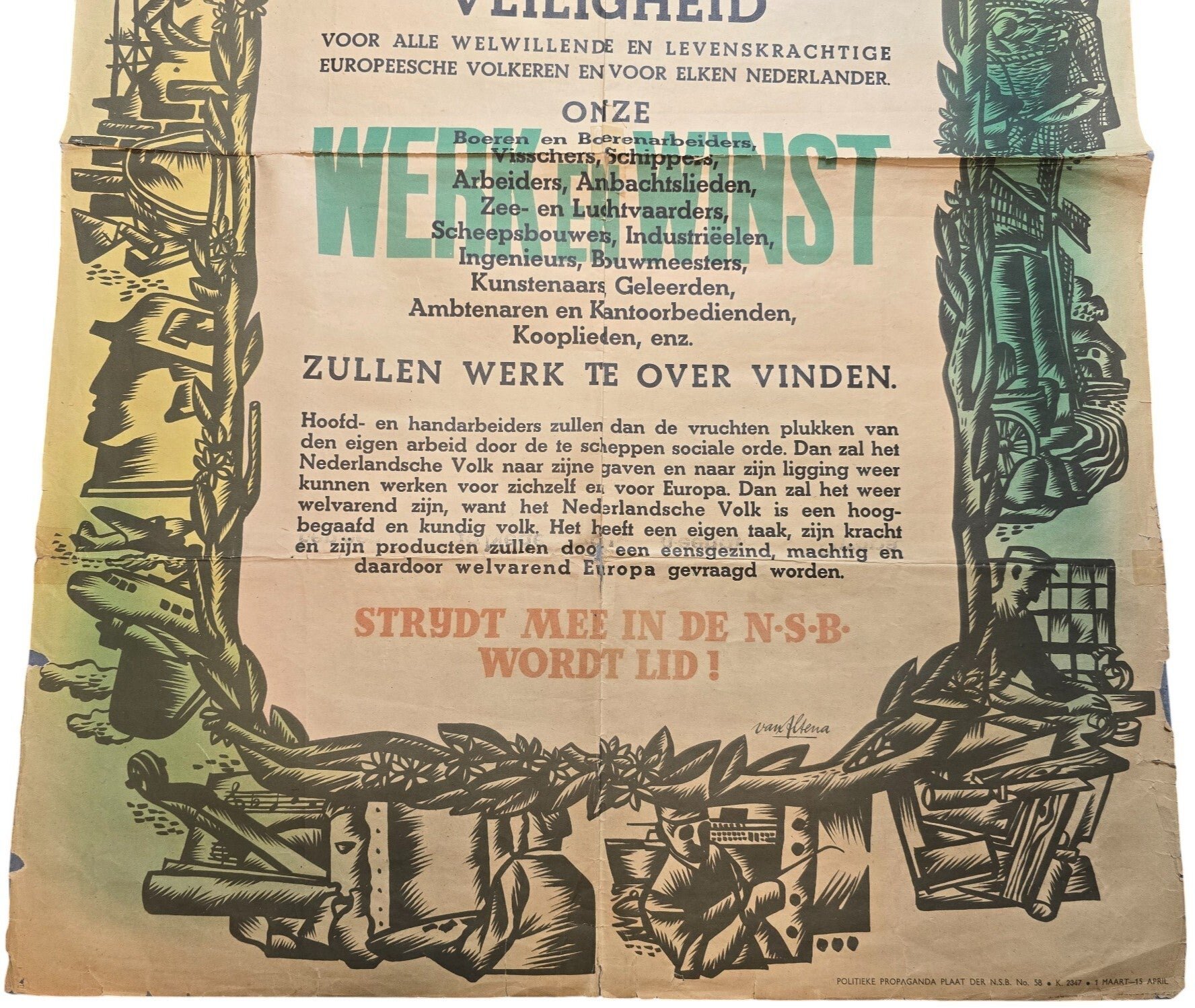 Original WW2 Dutch Collaboration NSB Poster - Met Mussert voor Nieuw-Nederland in Nieuw-Europa (1942) — image 3