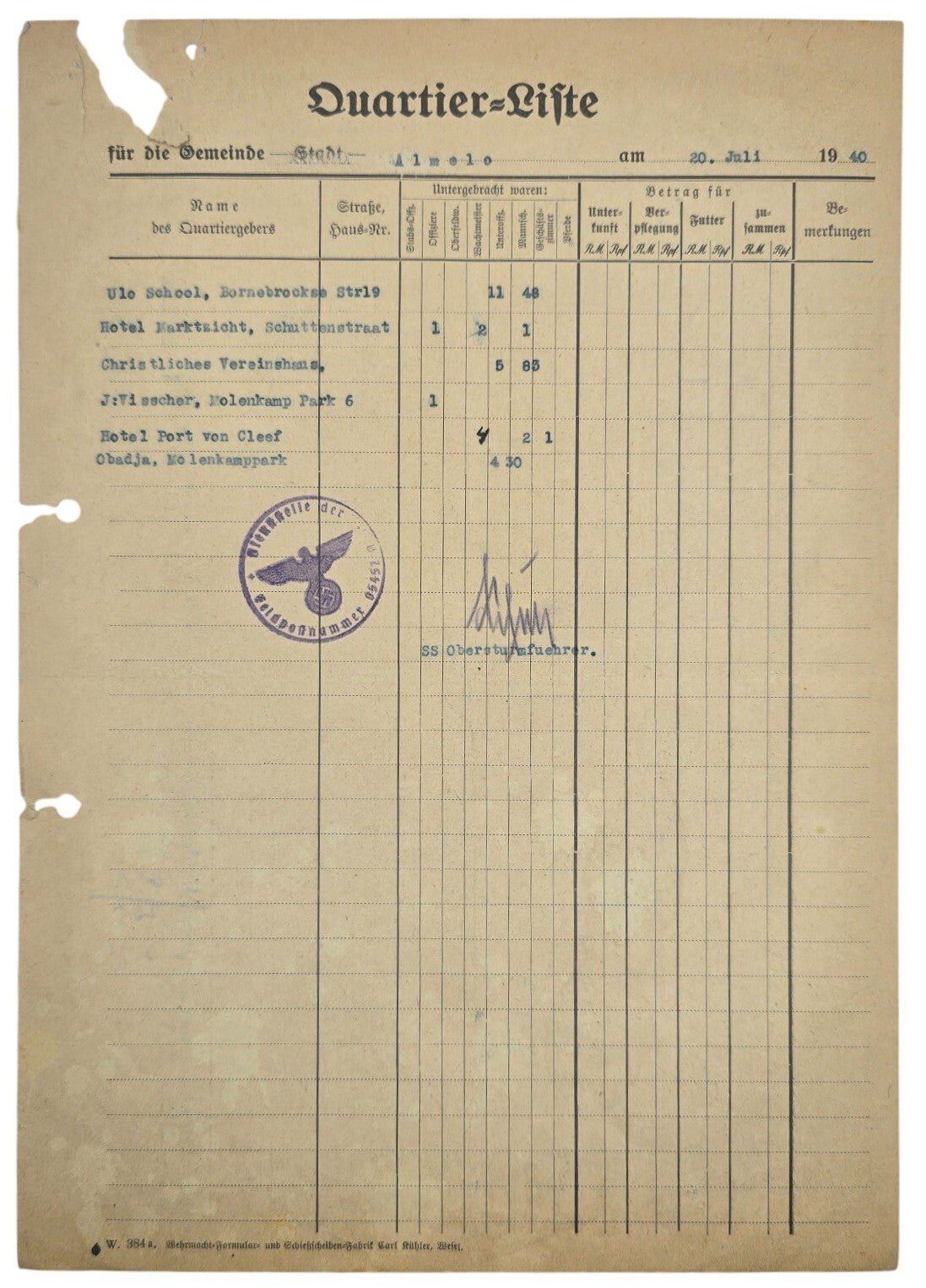 Original WW2 German Waffen SS Document - SS regiment ''Der Führer'' in Almelo (1940) — image 6