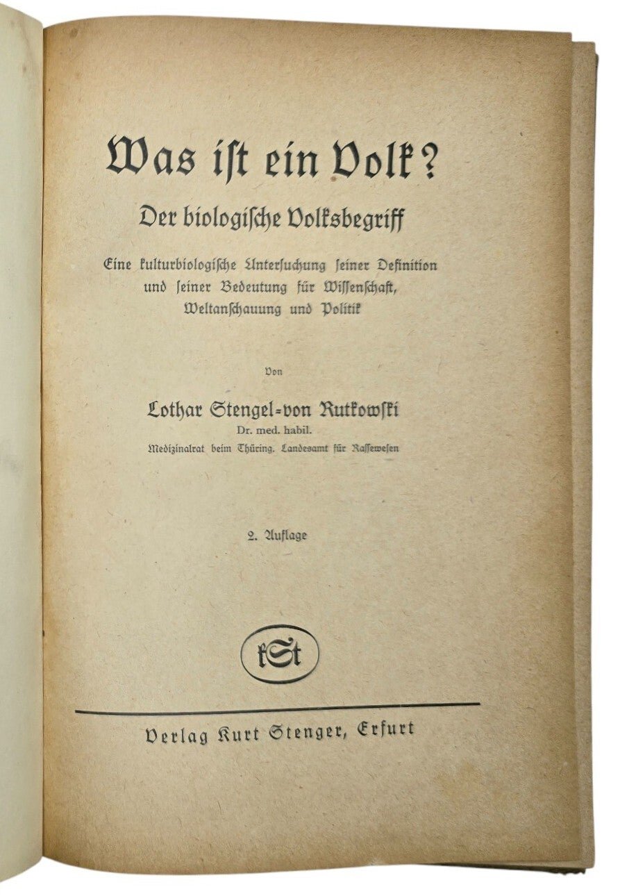 Original WW2 German Book - Was ist ein Volk? Der biologische Volksbegriff, Lothar Stengel- von Rutkowski (1942) — image 3