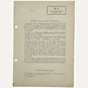 Original WW2 Dutch Document - Law against wearing thrusting weapons …