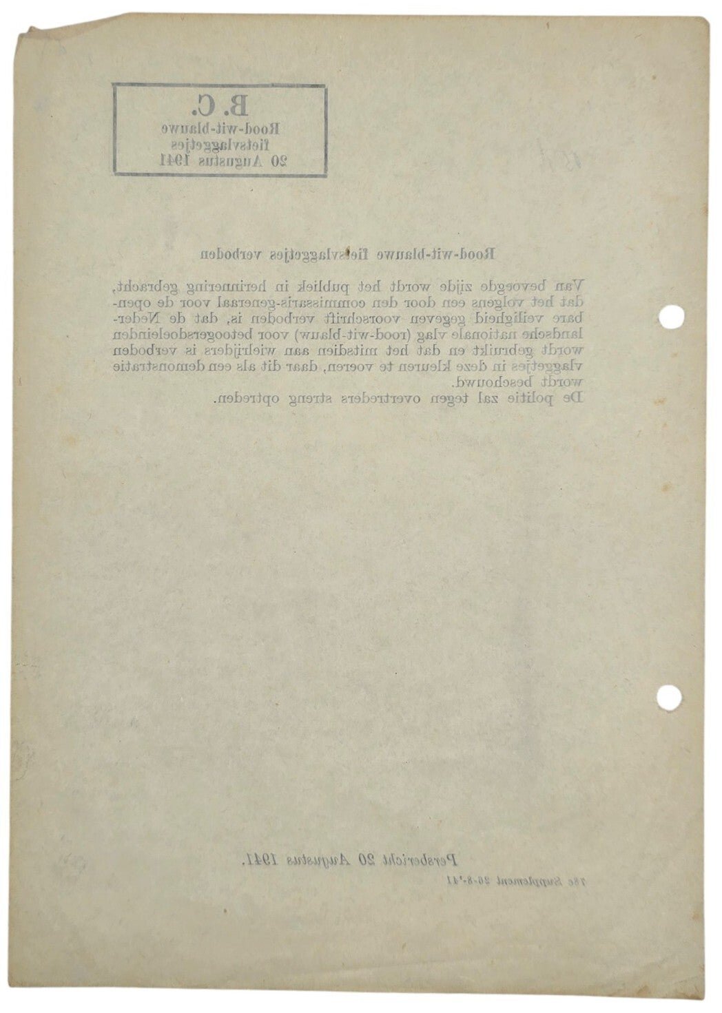 Original WW2 Dutch Document - Law against Dutch bicycle flags (1941) — image 2